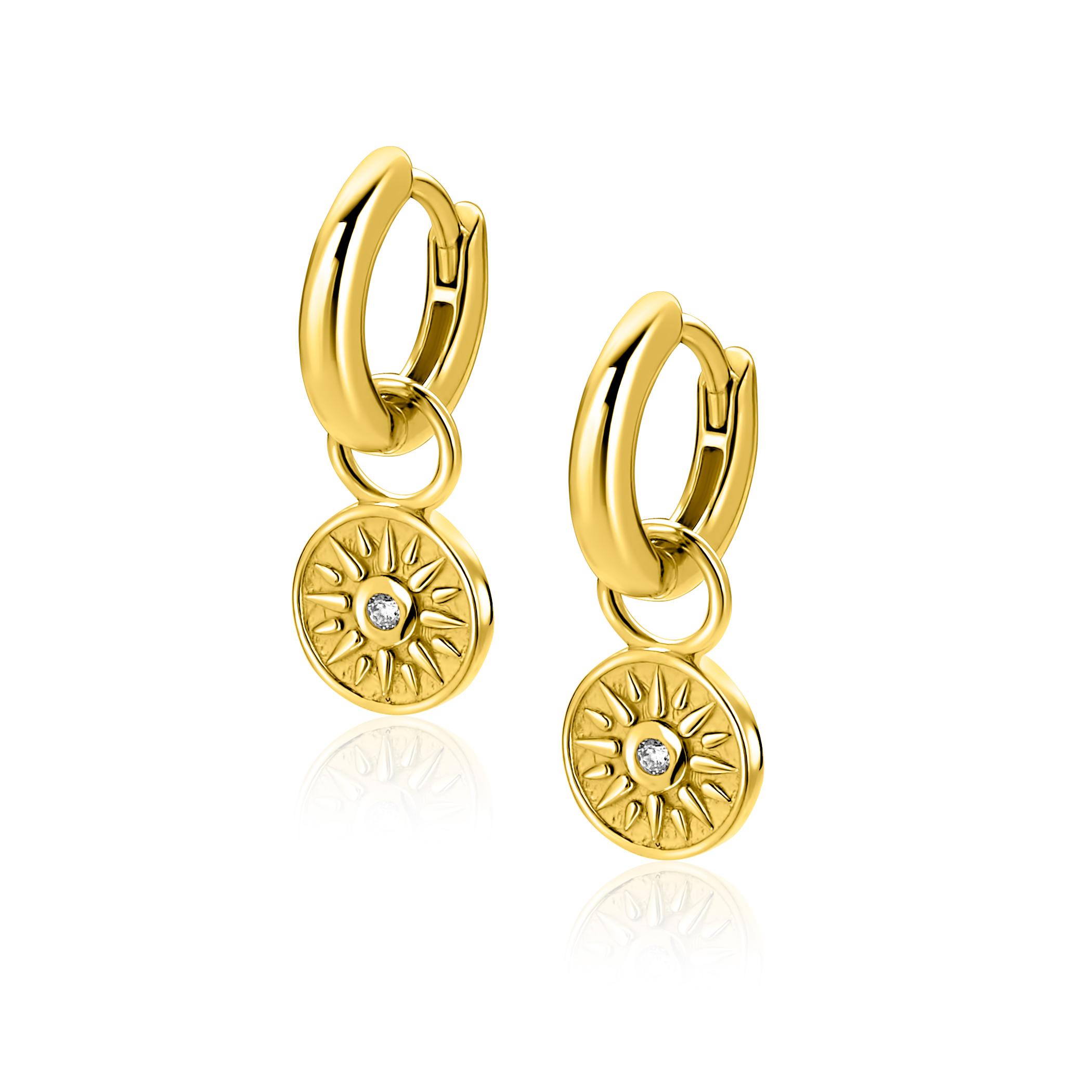 8mm ZINZI gold plated zilveren oorbedels zon ZICH2741 (zonder oorringen)