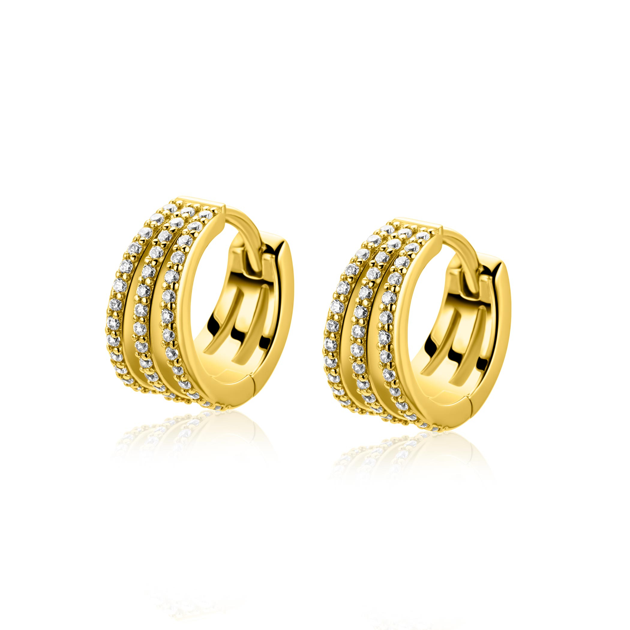 13mm ZINZI goldplated zilveren multi-look oorringen met luxe scharniersluiting 6mm breed ZIO2727Y