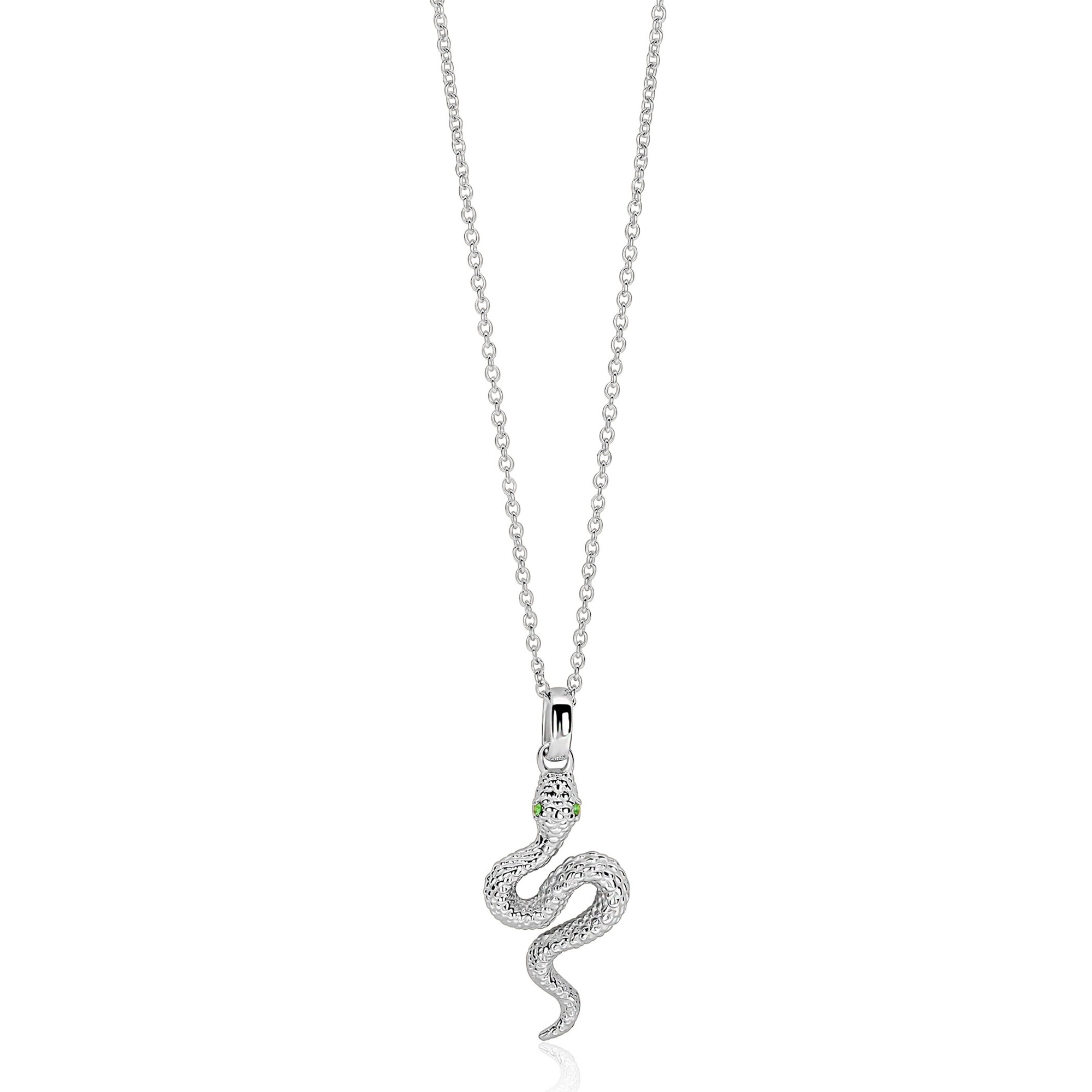 ZINZI zilveren ketting met sierlijke slang hanger 13mm en ogen bezet met groene zirkonia's 42-45cm ZIC-BF148
