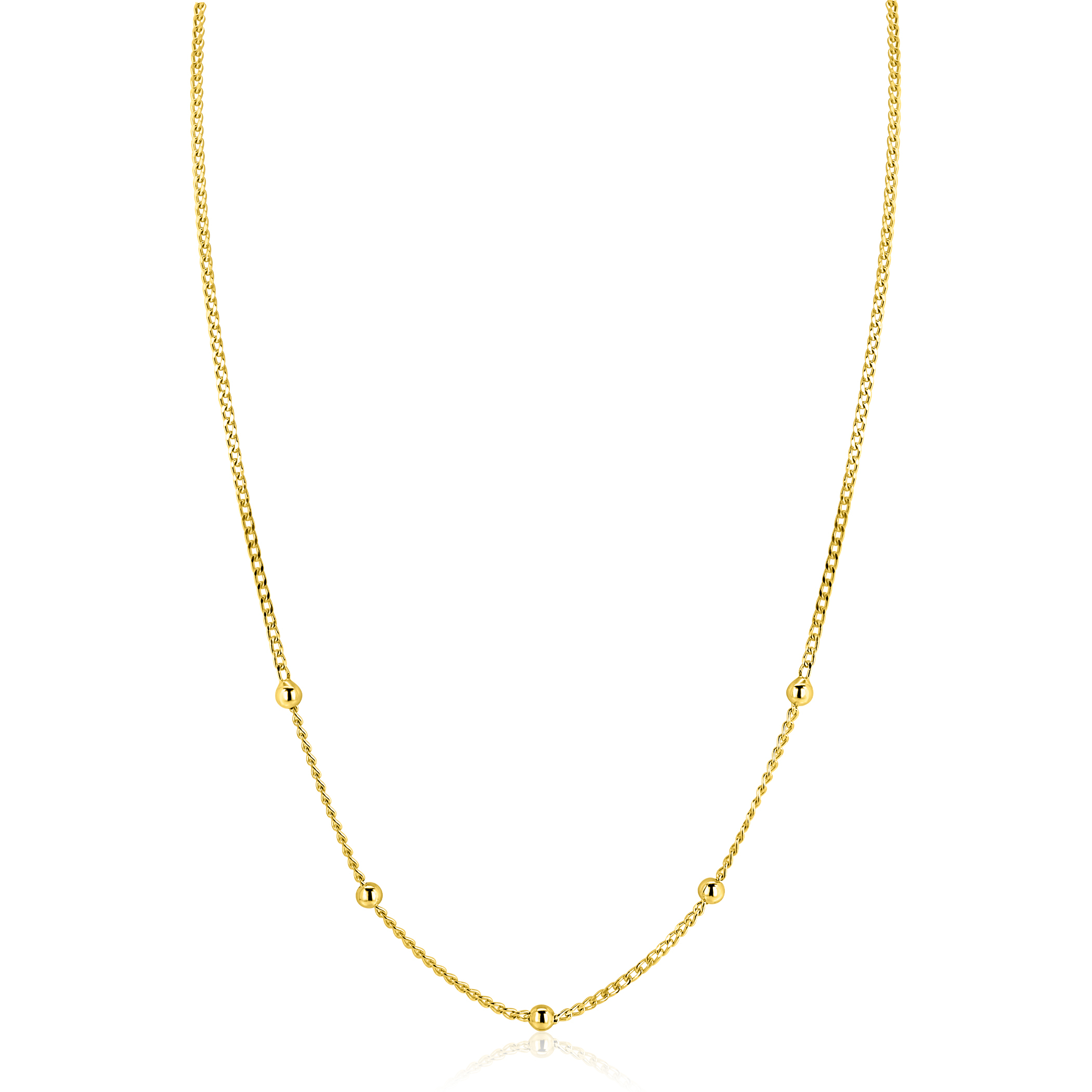 ZINZI gold plated zilveren gourmet ketting met vijf bolletjes 42–45cm ZIC2714G
