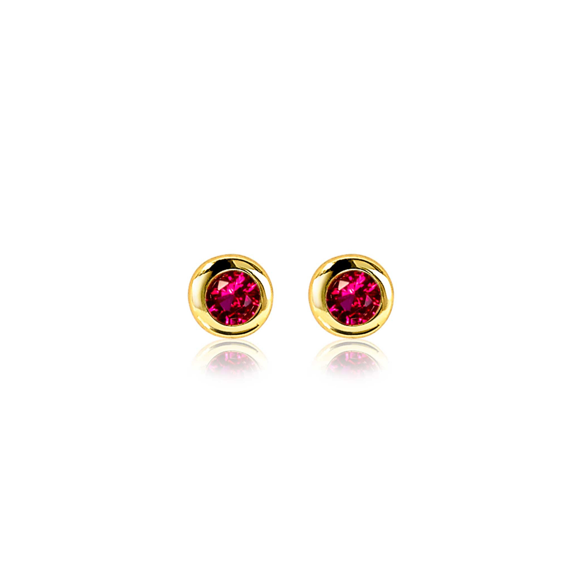JULI oorknoppen 4mm gold plated met geboortesteen rood robijn zirconia
