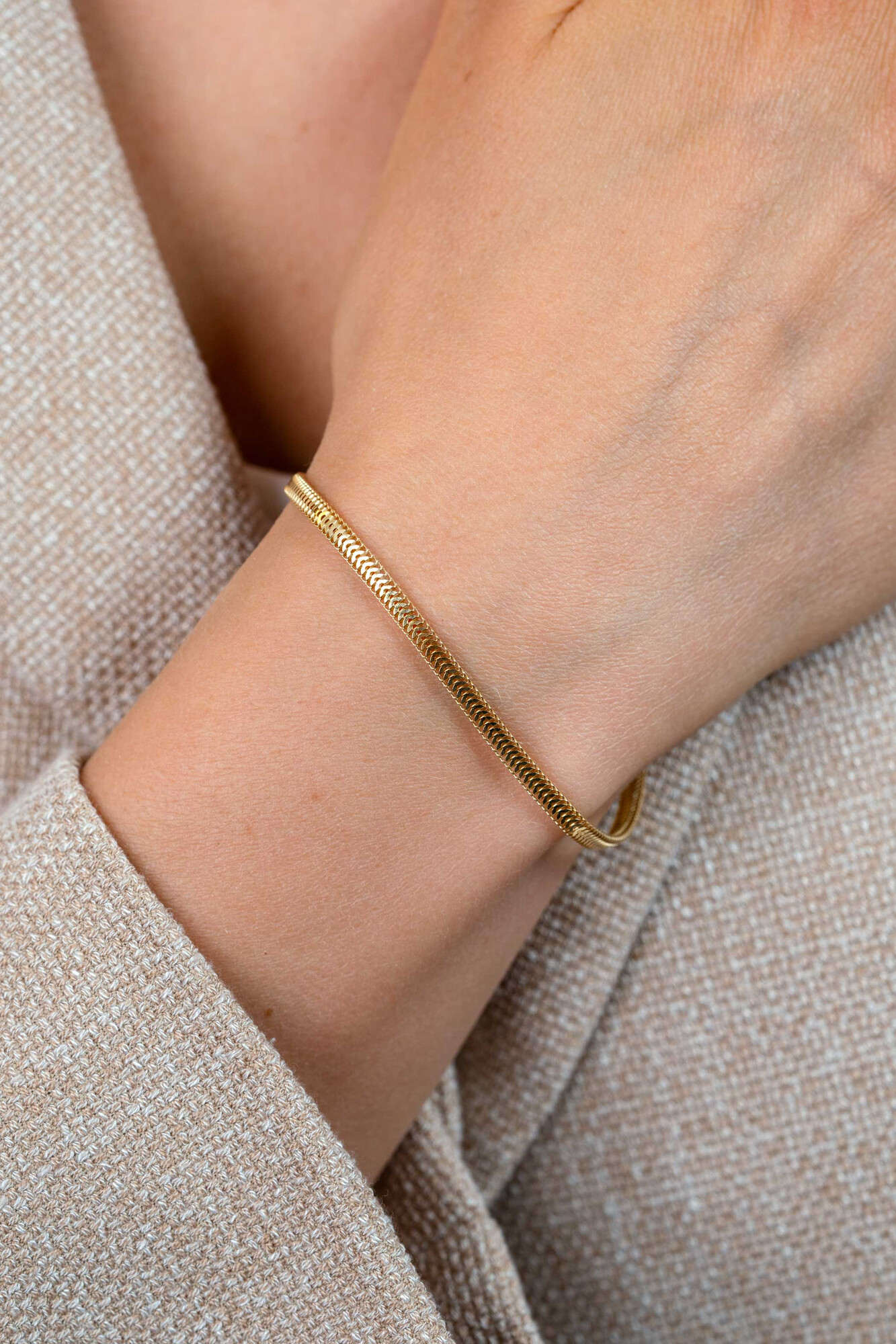 ZINZI gold plated zilveren platte slangen schakel armband (2,8mm breed) 18-21cm ZIA2847G
