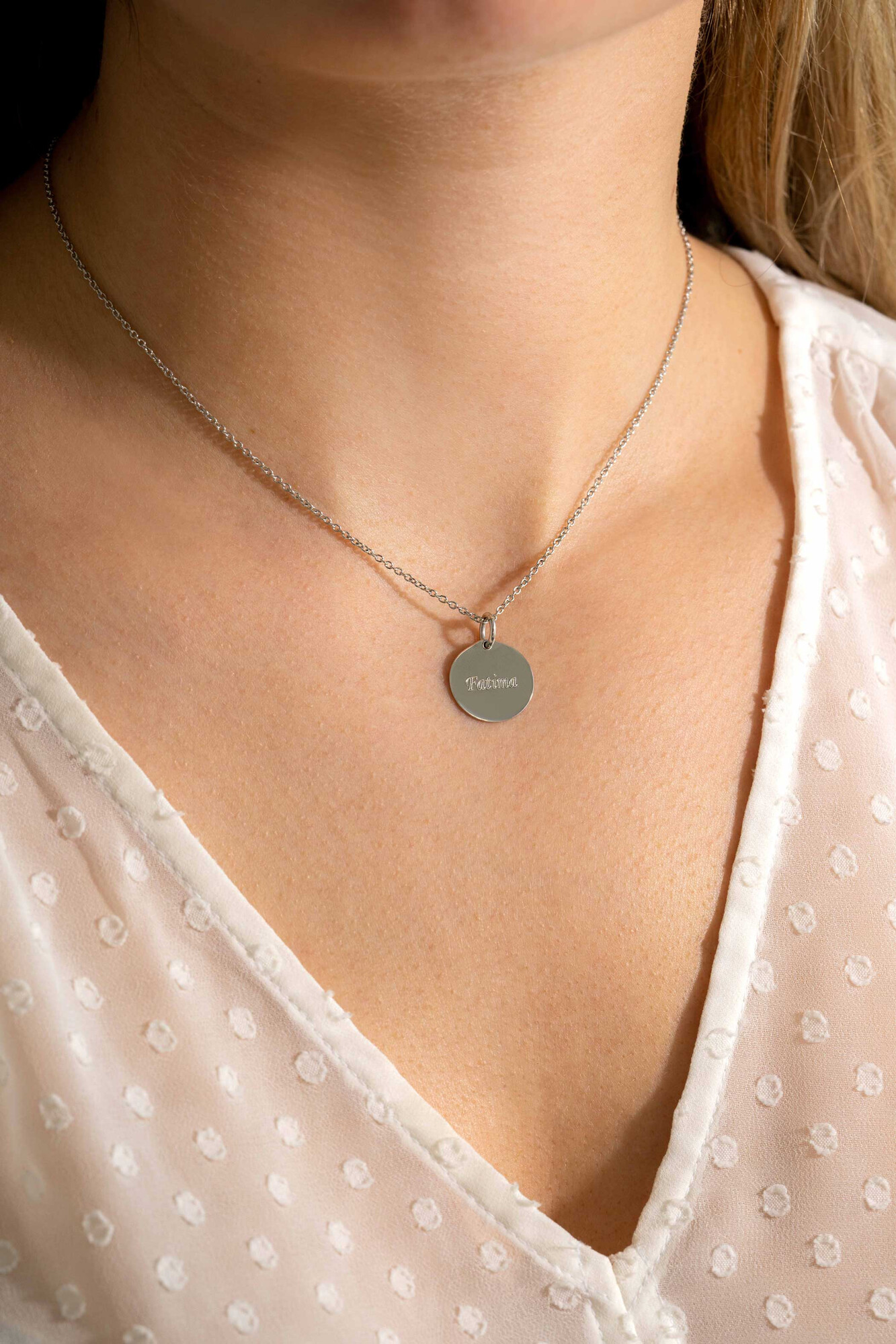 15mm ZINZI zilveren hanger glad rond plaatje voor gravure ZIH2345-15 (zonder collier)