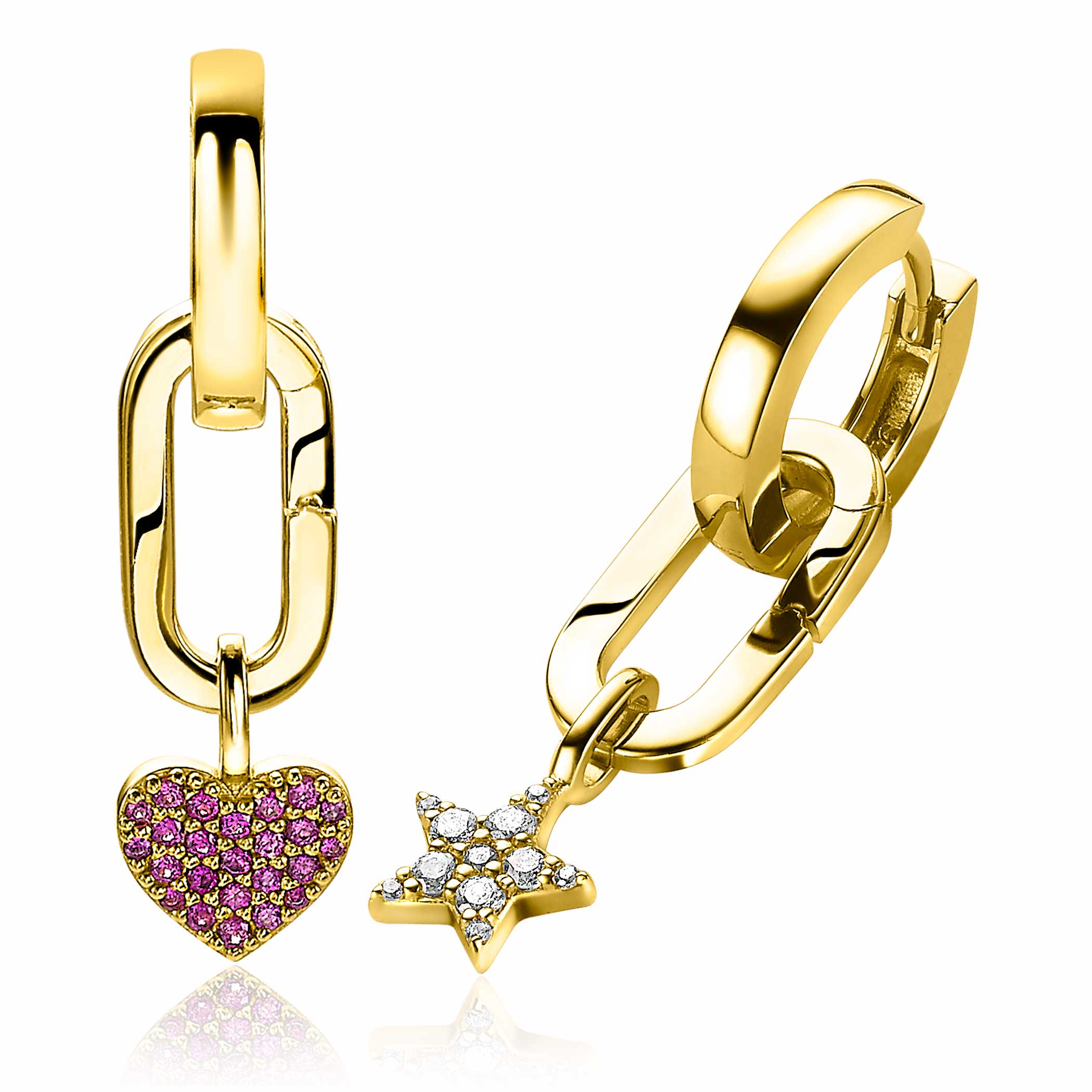 ZINZI zilveren ovale oorbedels 14K geel verguld sluitring 16mm voor je losse hangertjes ZICH2060G (zonder oorringen)