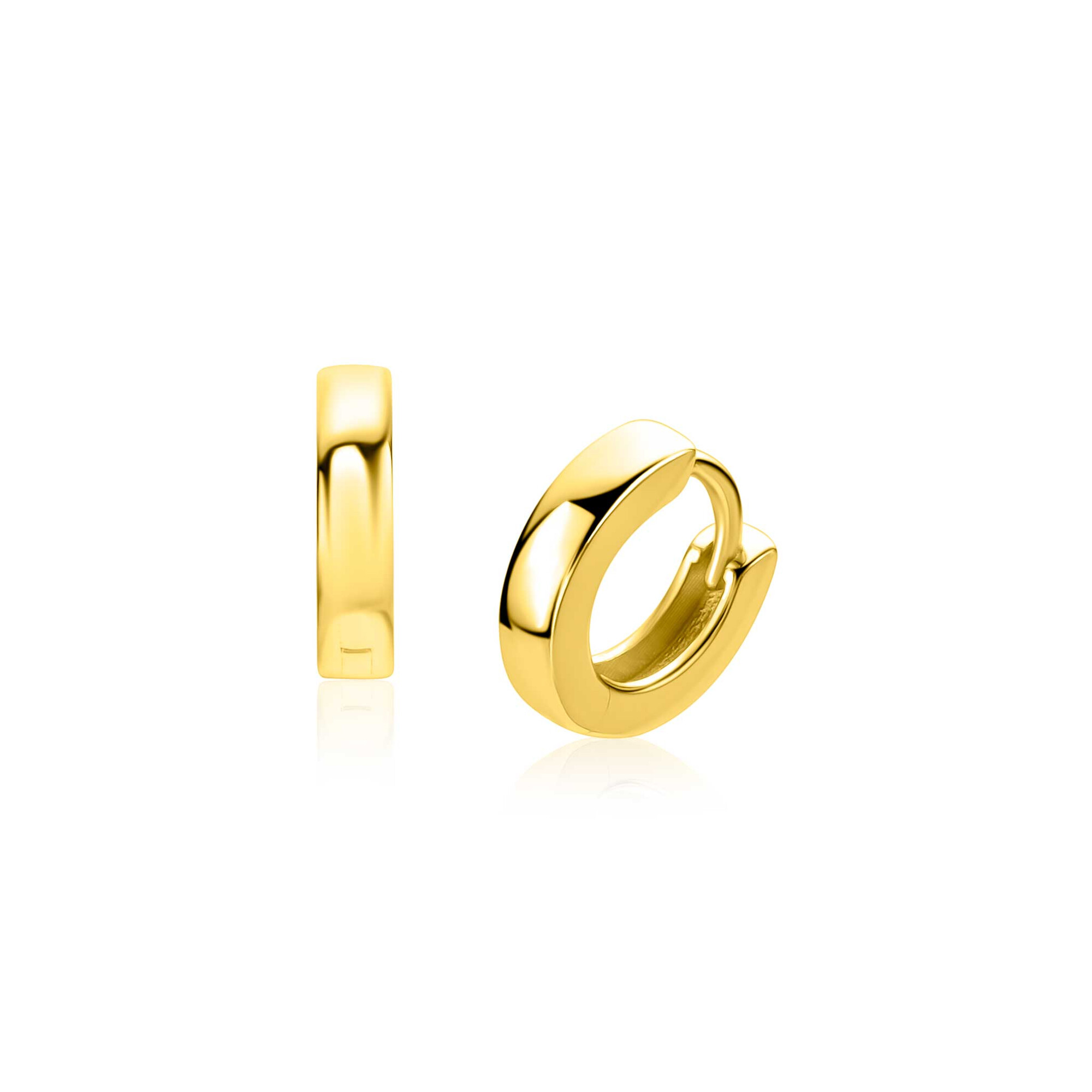11,5mm ZINZI gold plated zilveren oorringen met vierkante gladde buis 3mm, luxe klapsluiting ZIO2860G