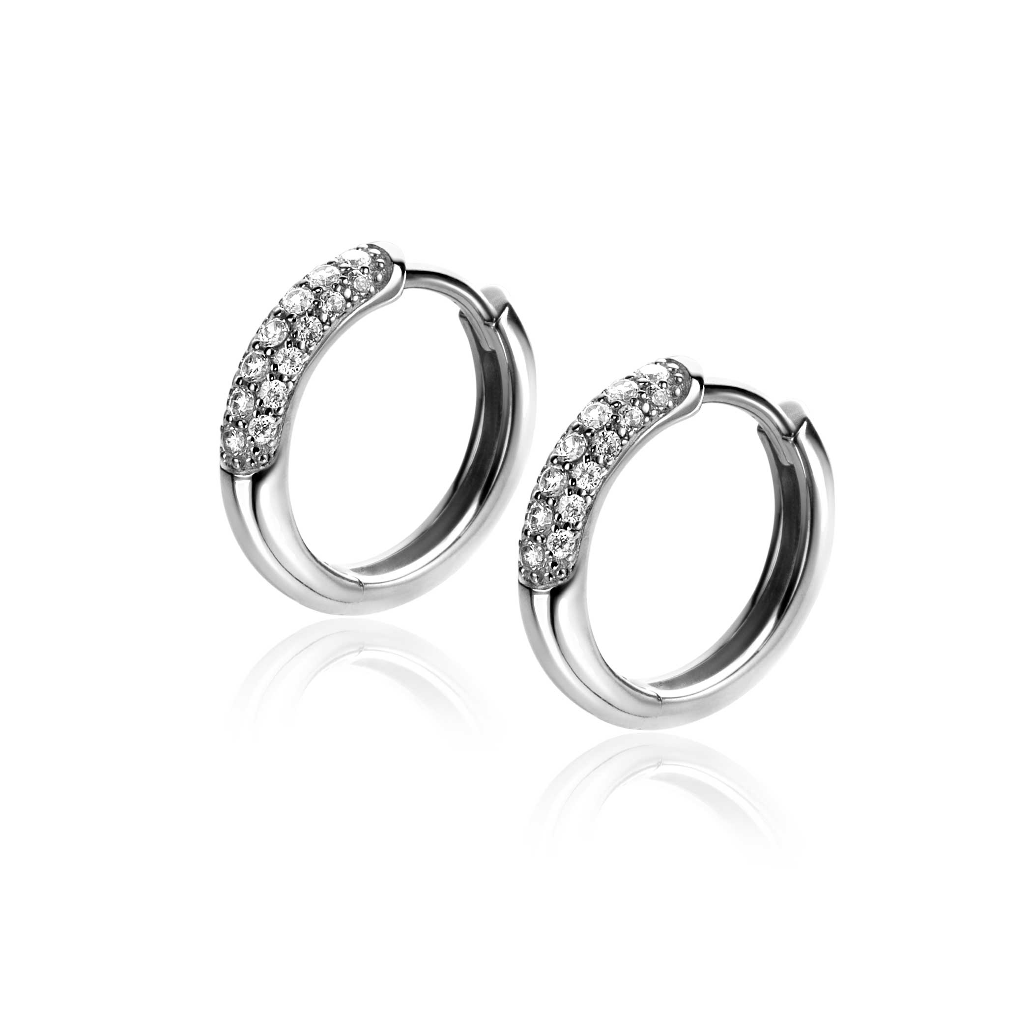 ZINZI zilveren oorringen 15 x 3mm witte zirconia's met luxe klapsluiting ZIO660
