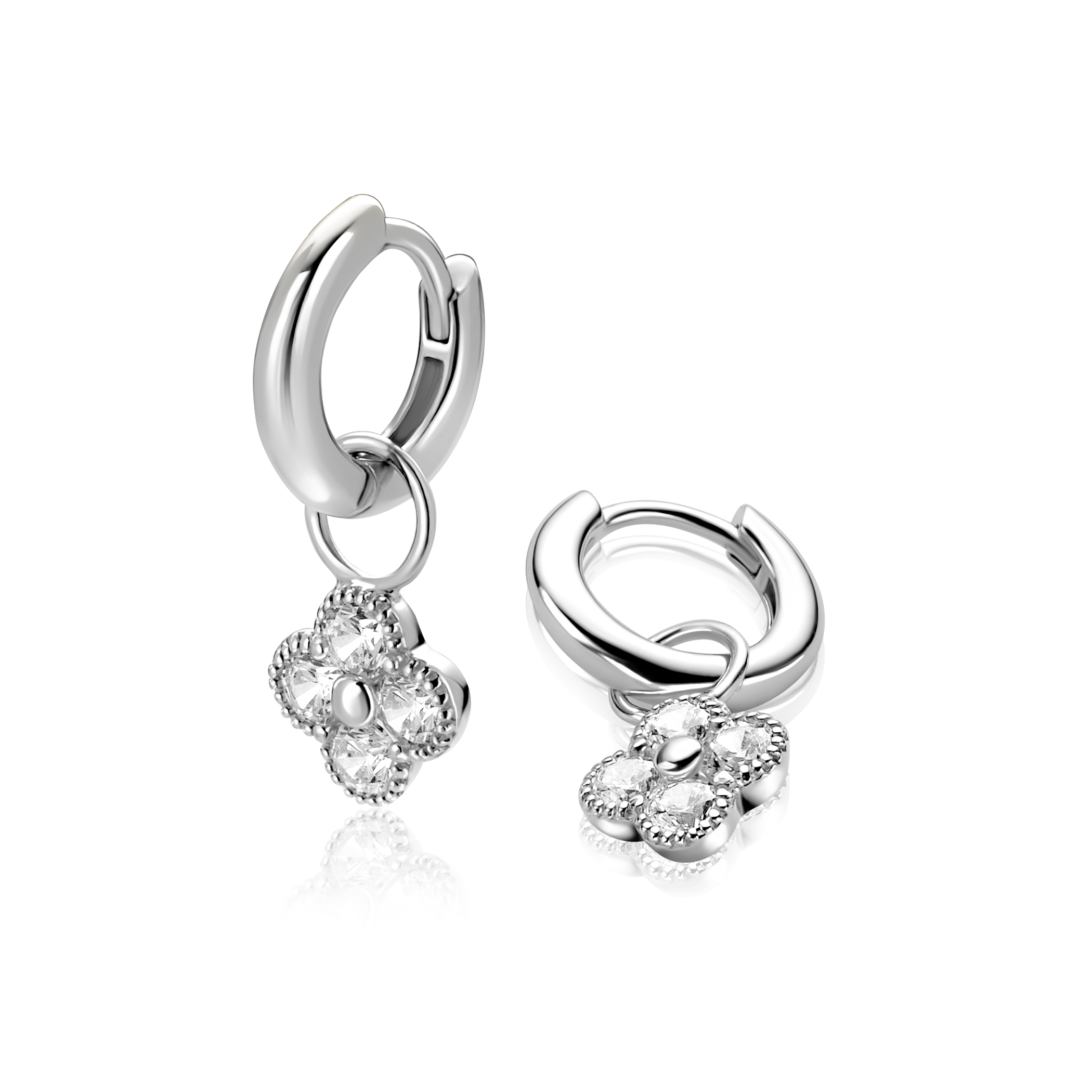 8mm ZINZI zilveren oorbedels klavertje ZICH2735 (zonder oorringen)