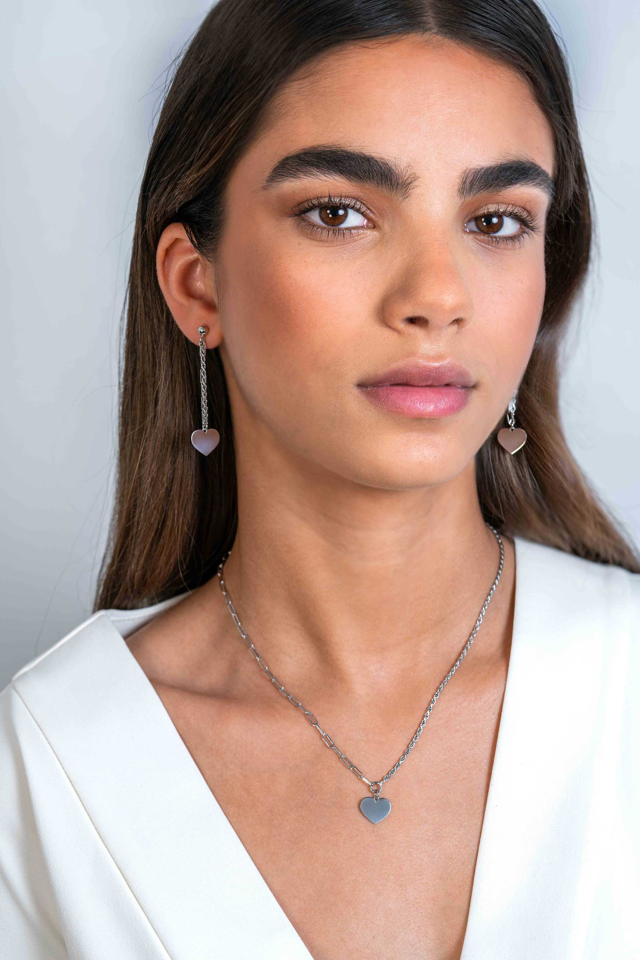 ZINZI zilveren oorstekers 52mm lang met twee trendy schakels en glad hart ZIO2381
