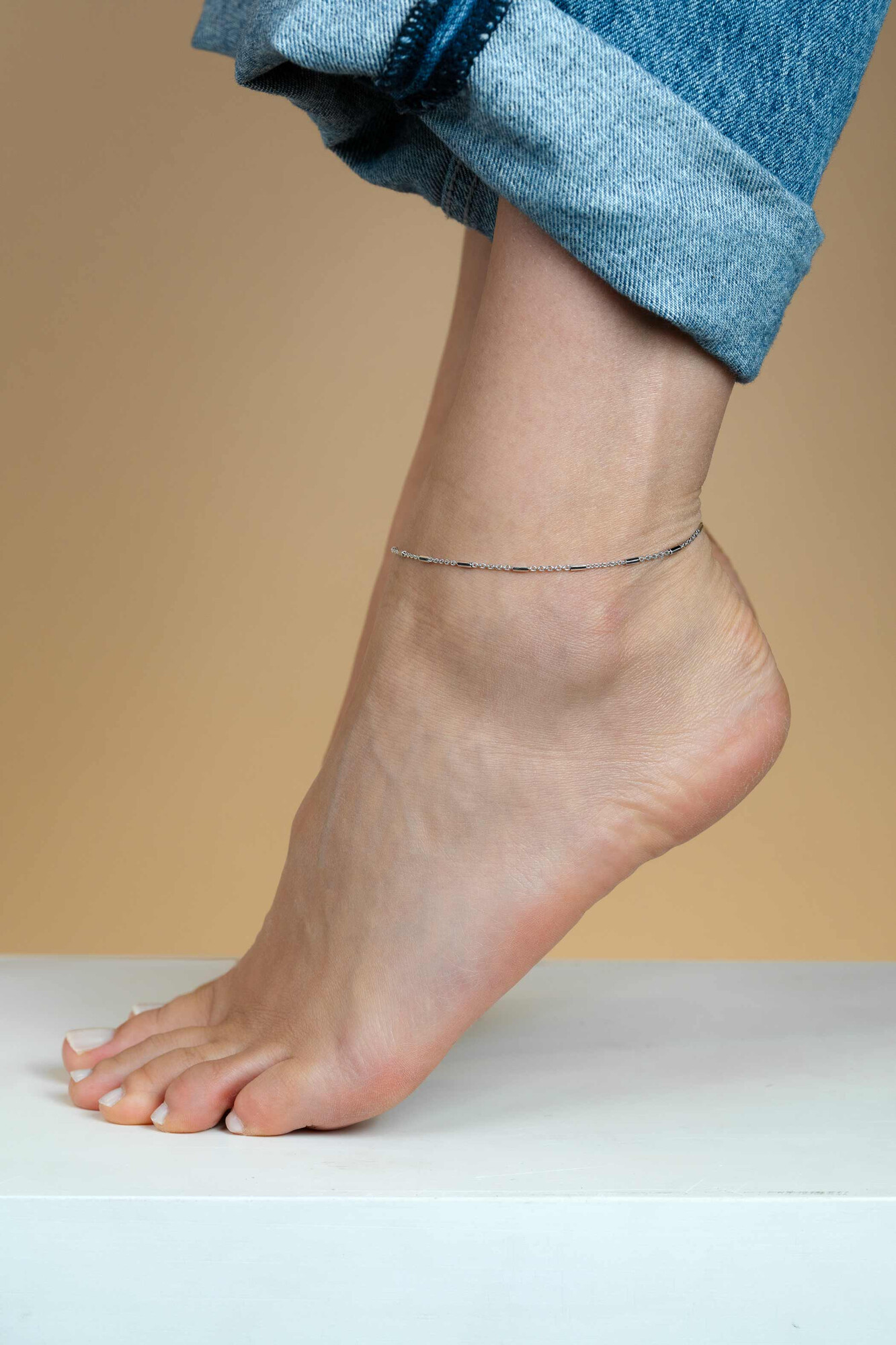 ZINZI zilveren schakel enkelbandje staafjes 23+4cm ZIE1648