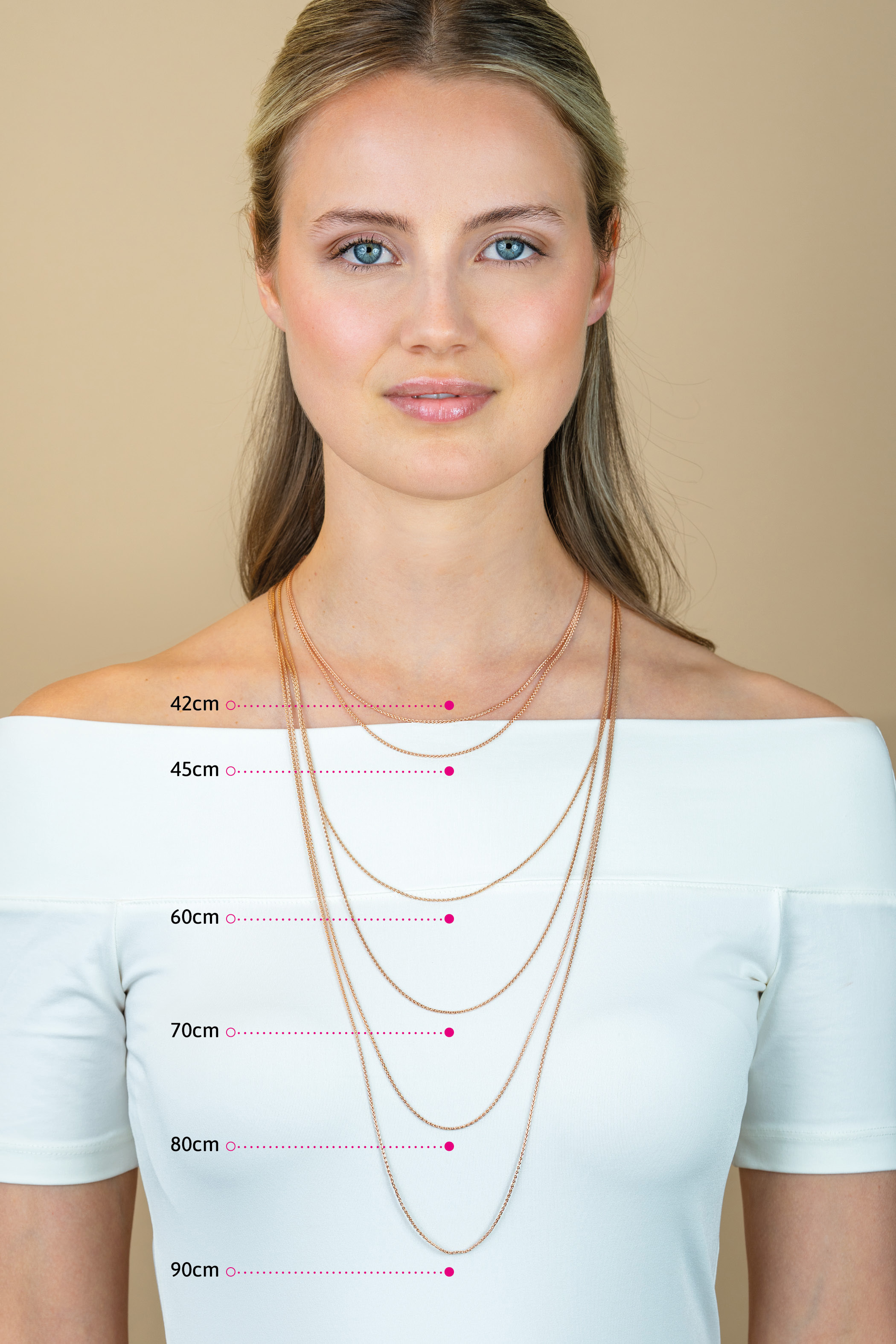 70cm ZINZI zilveren bolletjes ketting rosé verguld ZILC-B70R