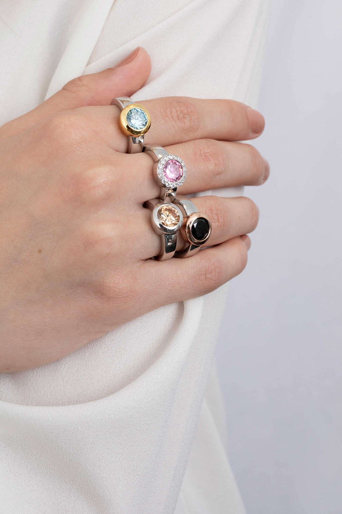 ZINZI zilveren wisselring rond wit ZIR4C