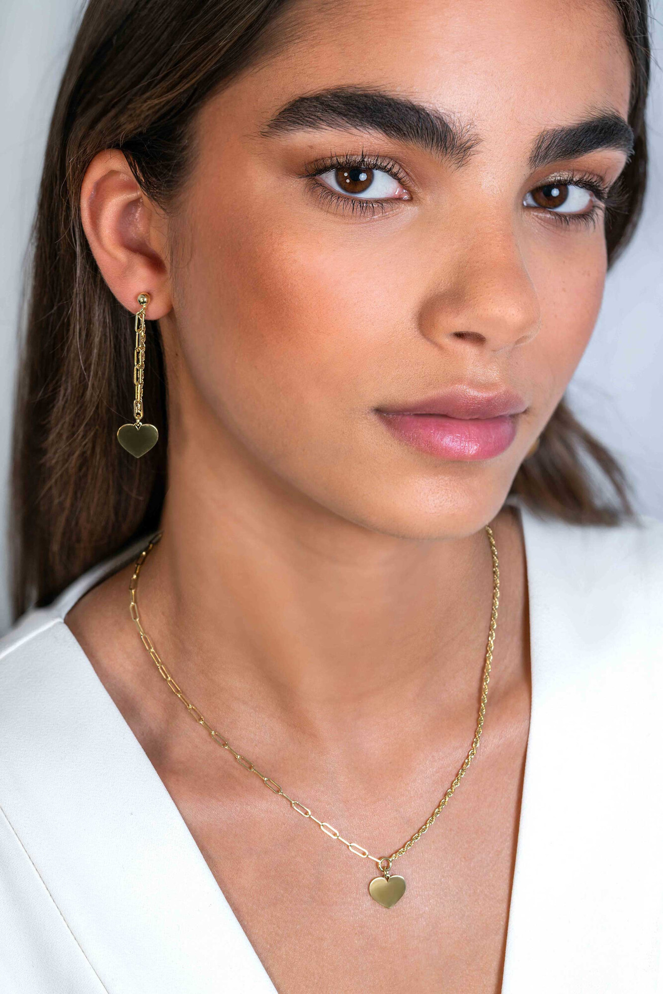 ZINZI gold plated zilveren schakel ketting met twee trendy schakels en glad hart 40-45cm ZIC2381G
