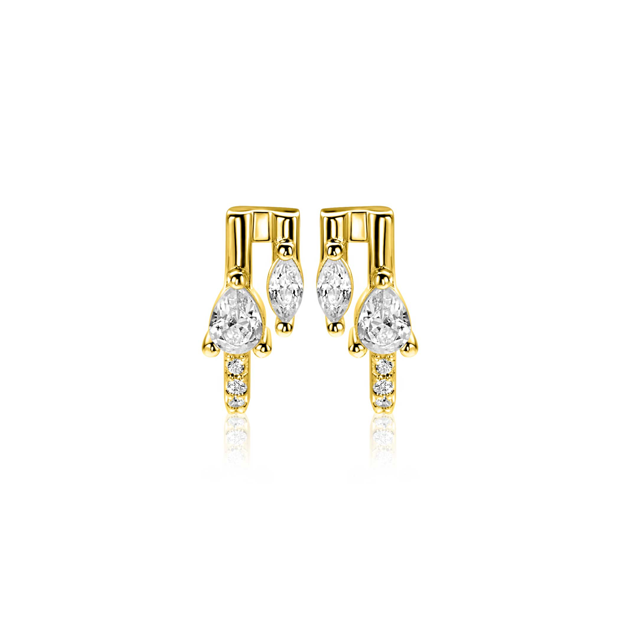 12mm ZINZI gold plated zilveren multi-look oorstekers met peervormige en ovale witte zirkonia's ZIO2689Y