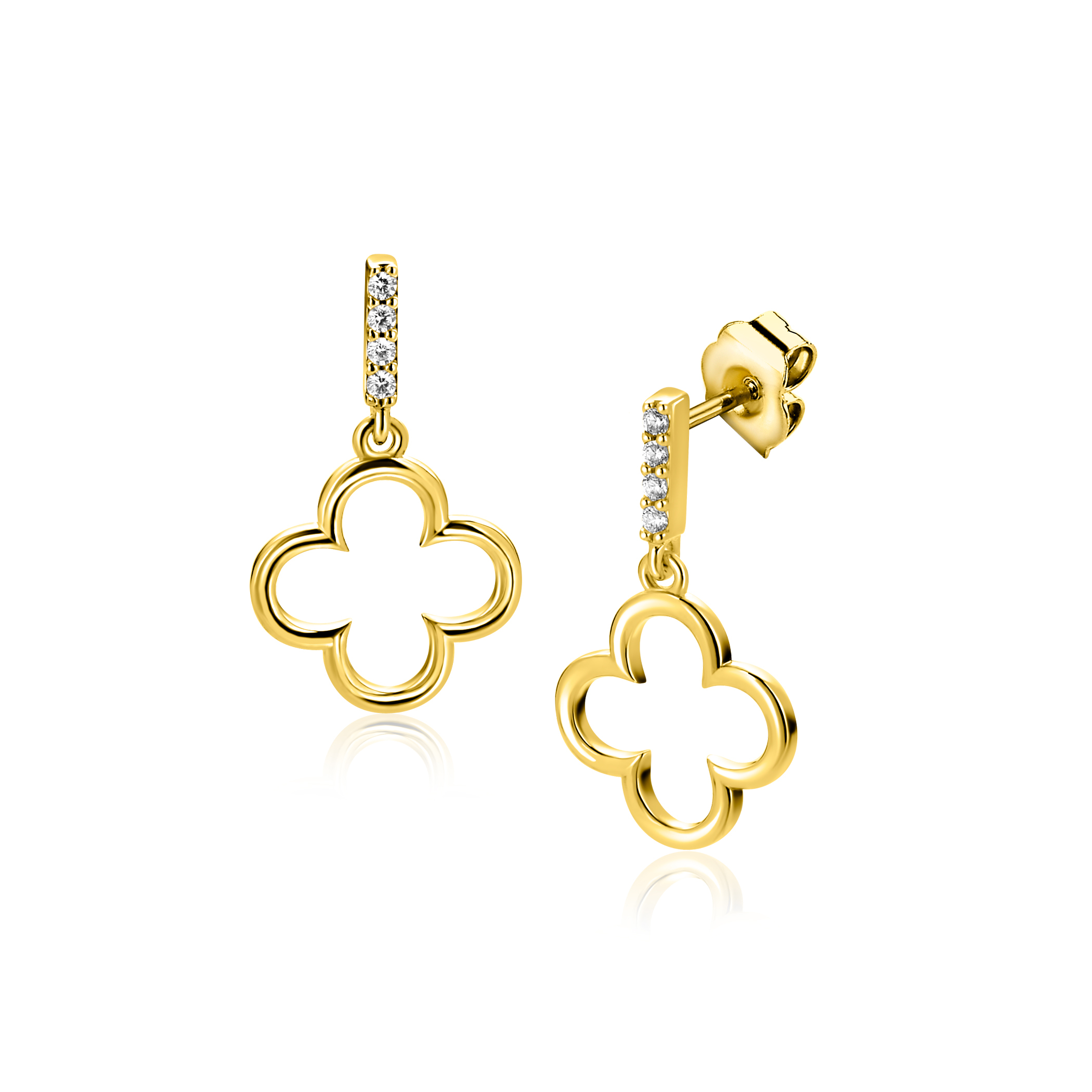 20mm ZINZI gold plated zilveren oorstekers open klaver ZIO2743