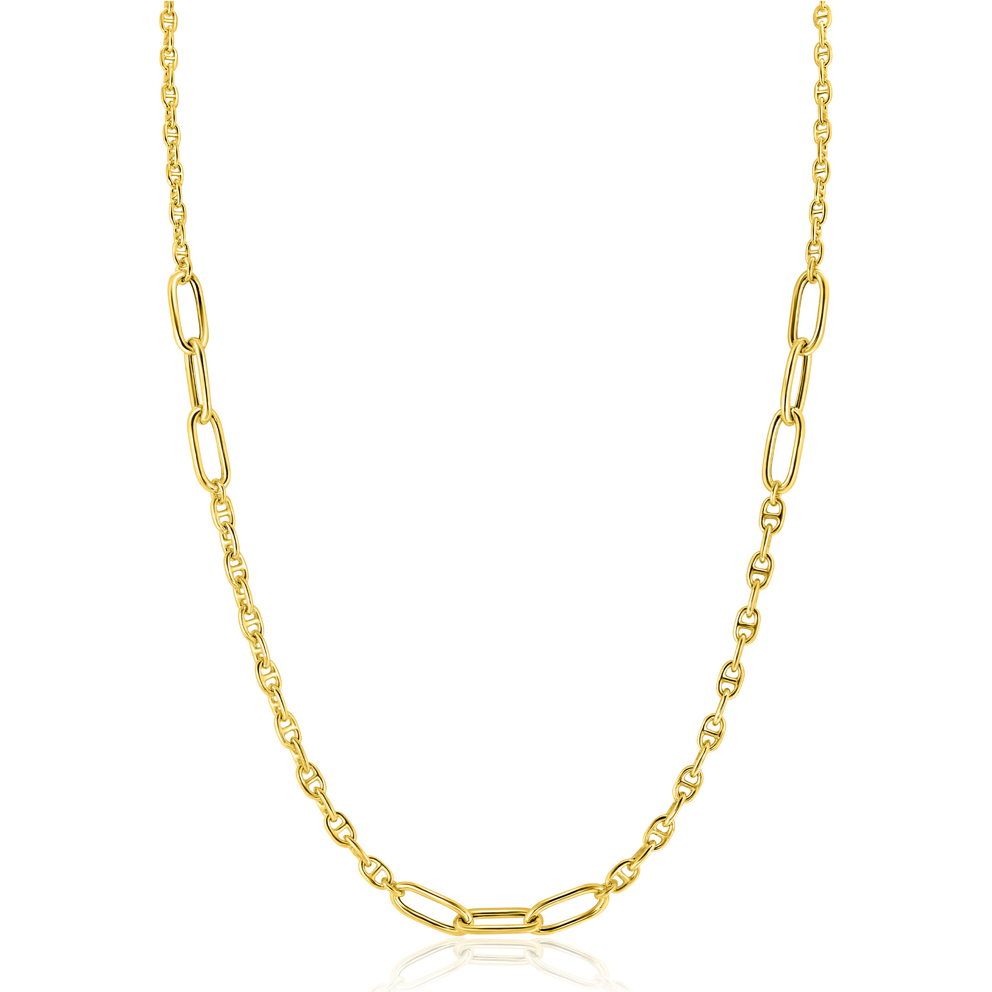 ZINZI gold plated zilveren marine schakel ketting, gecombineerd met grotere ovale schakels 42-45cm ZIC2413G