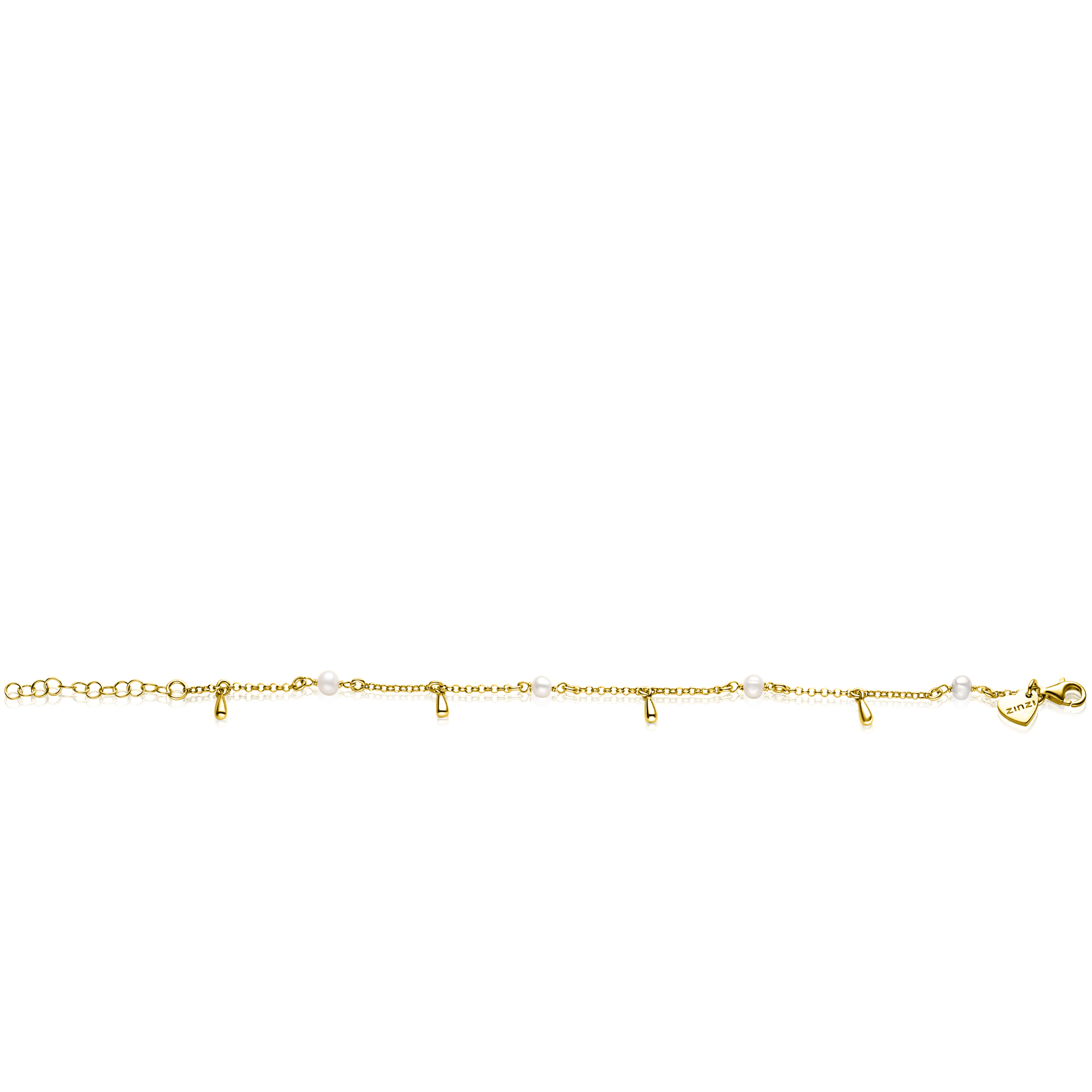 ZINZI gold plated zilveren armband met witte zoetwaterparels en druppeltjes ZIA2753