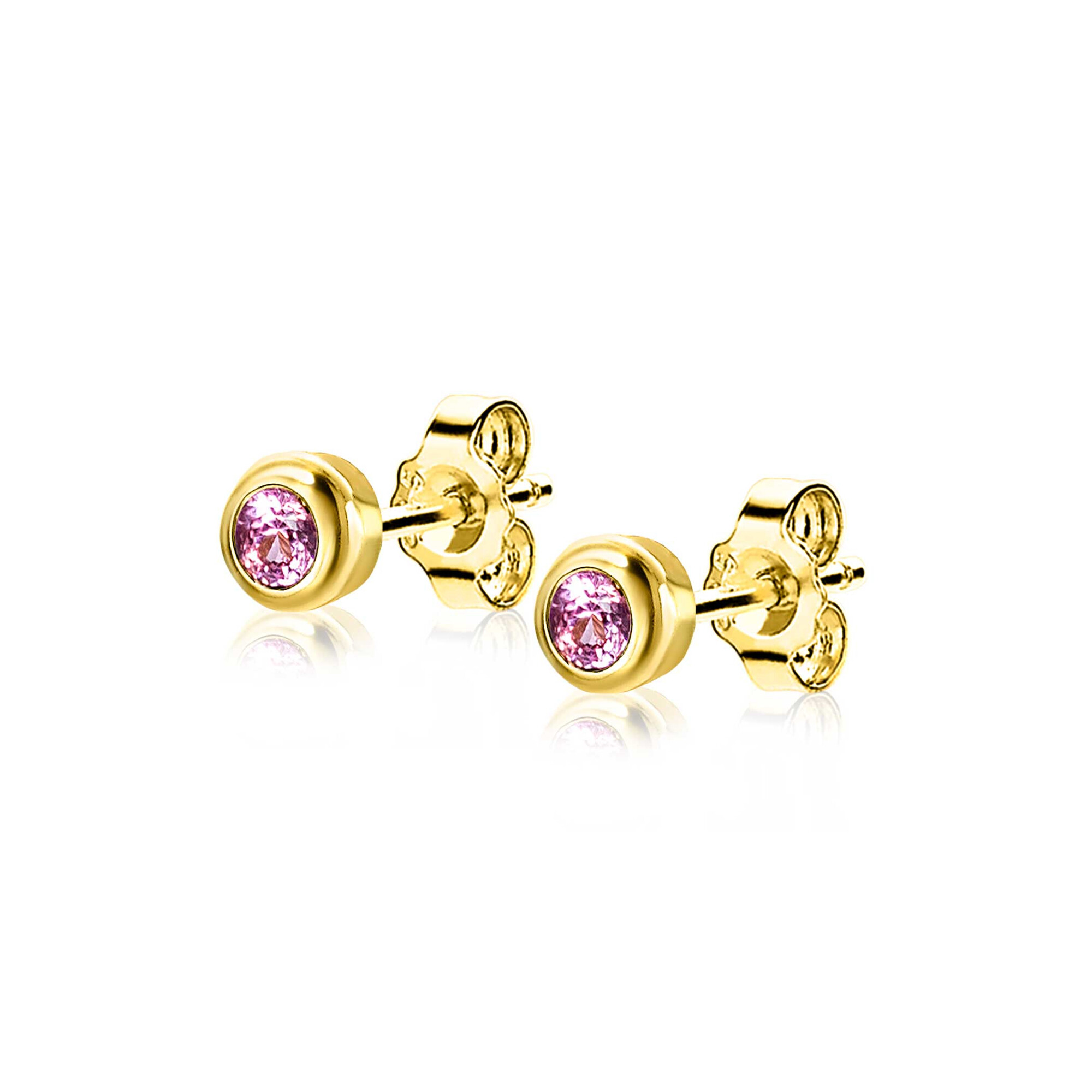 OKTOBER oorknoppen 4mm gold plated met geboortesteen roze rozenkwarts zirconia
