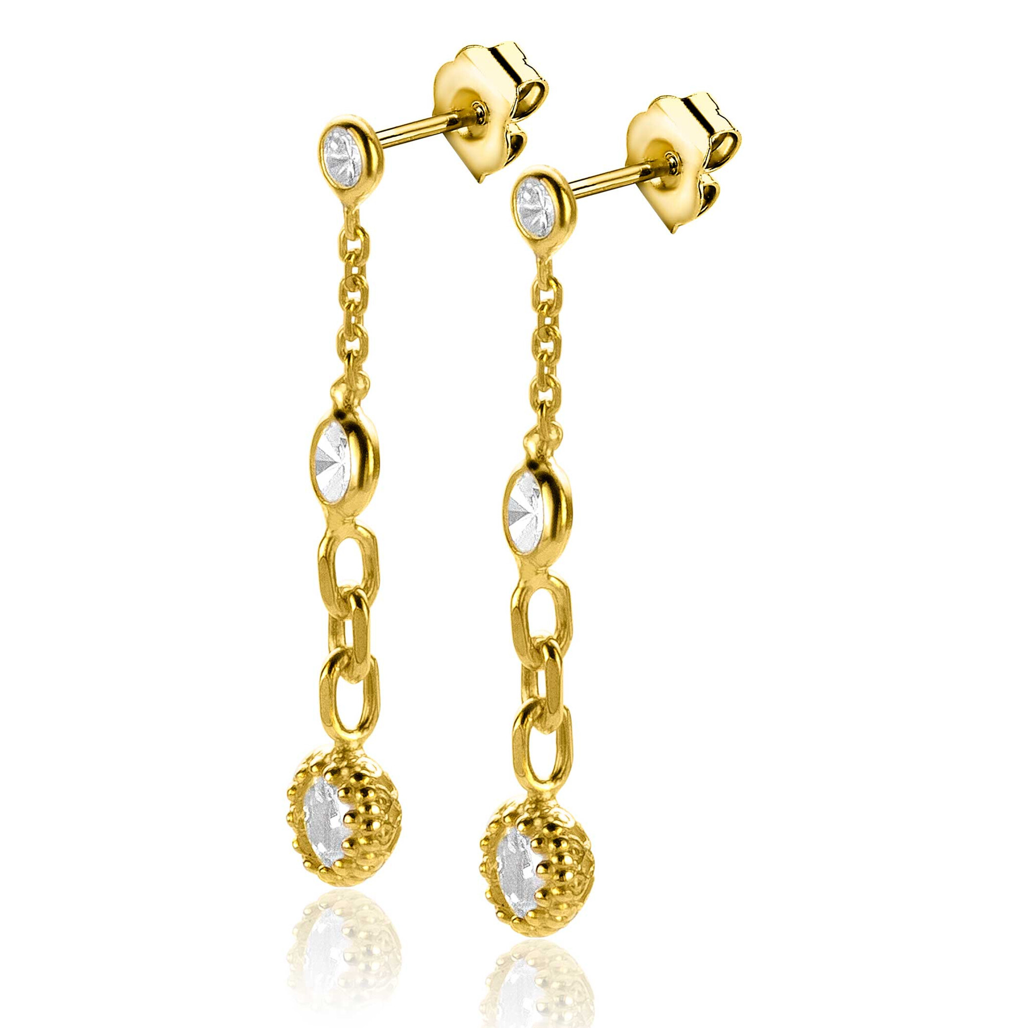 ZINZI zilveren oorstekers extra 14K geel verguld schakels witte ronde zirconia's 30mm ZIO2265G