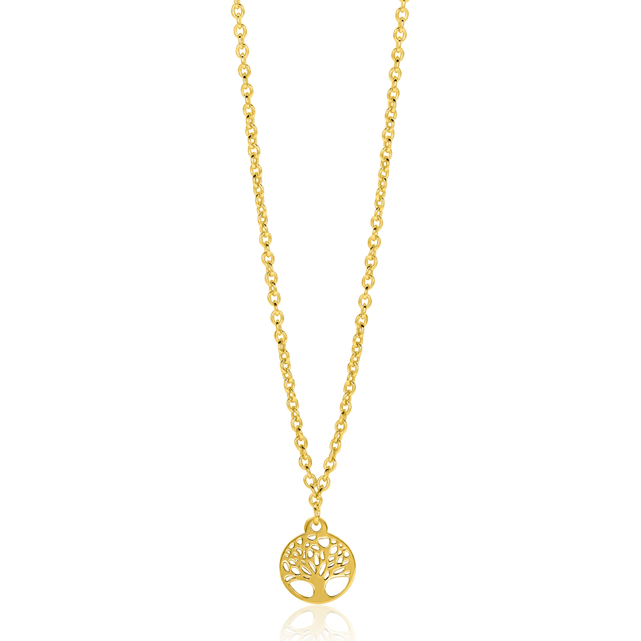 ZINZI gold plated zilveren ketting met levensboom hanger 8mm 42-45cm ZIC-BF139G
