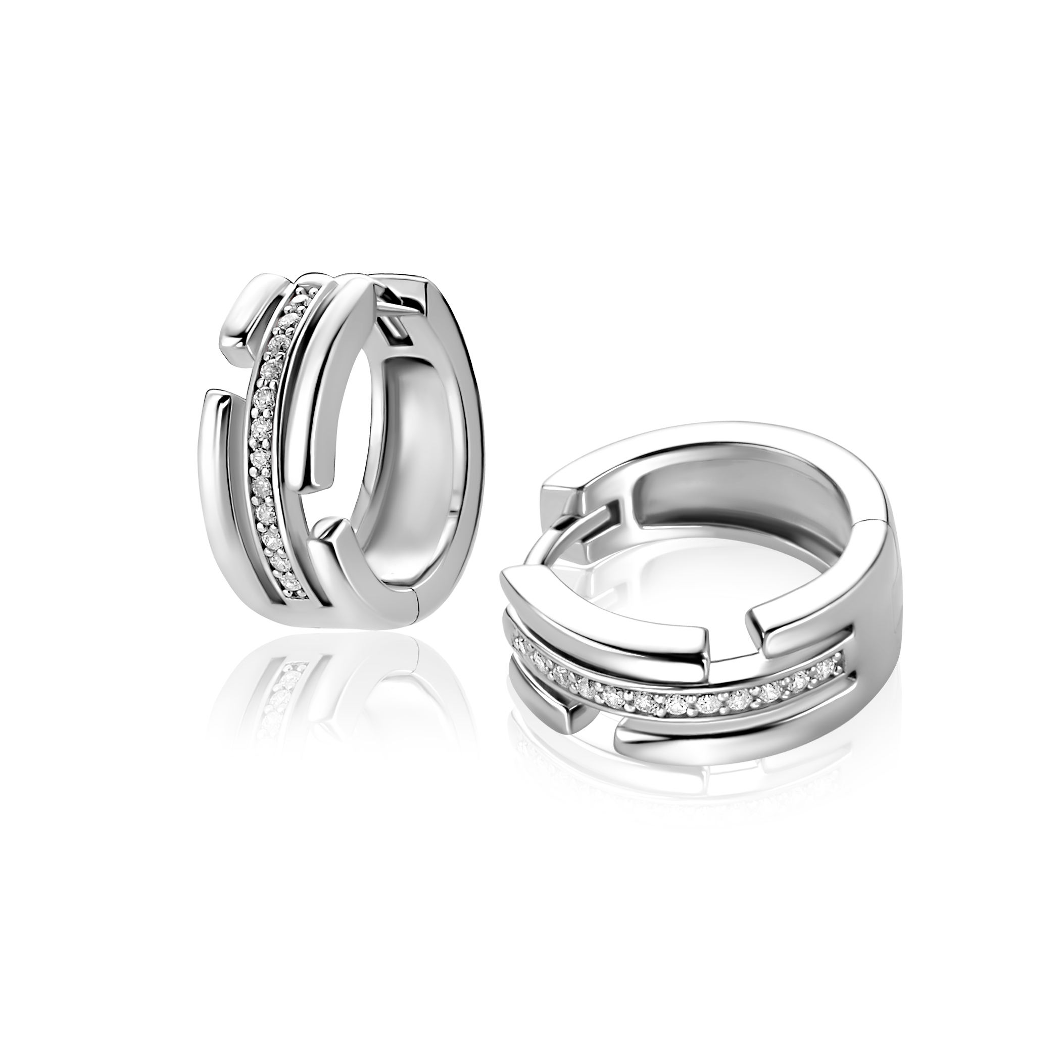 15mm ZINZI zilveren multi-look oorringen 3 banen met witte zirkonia’s ZIO2730