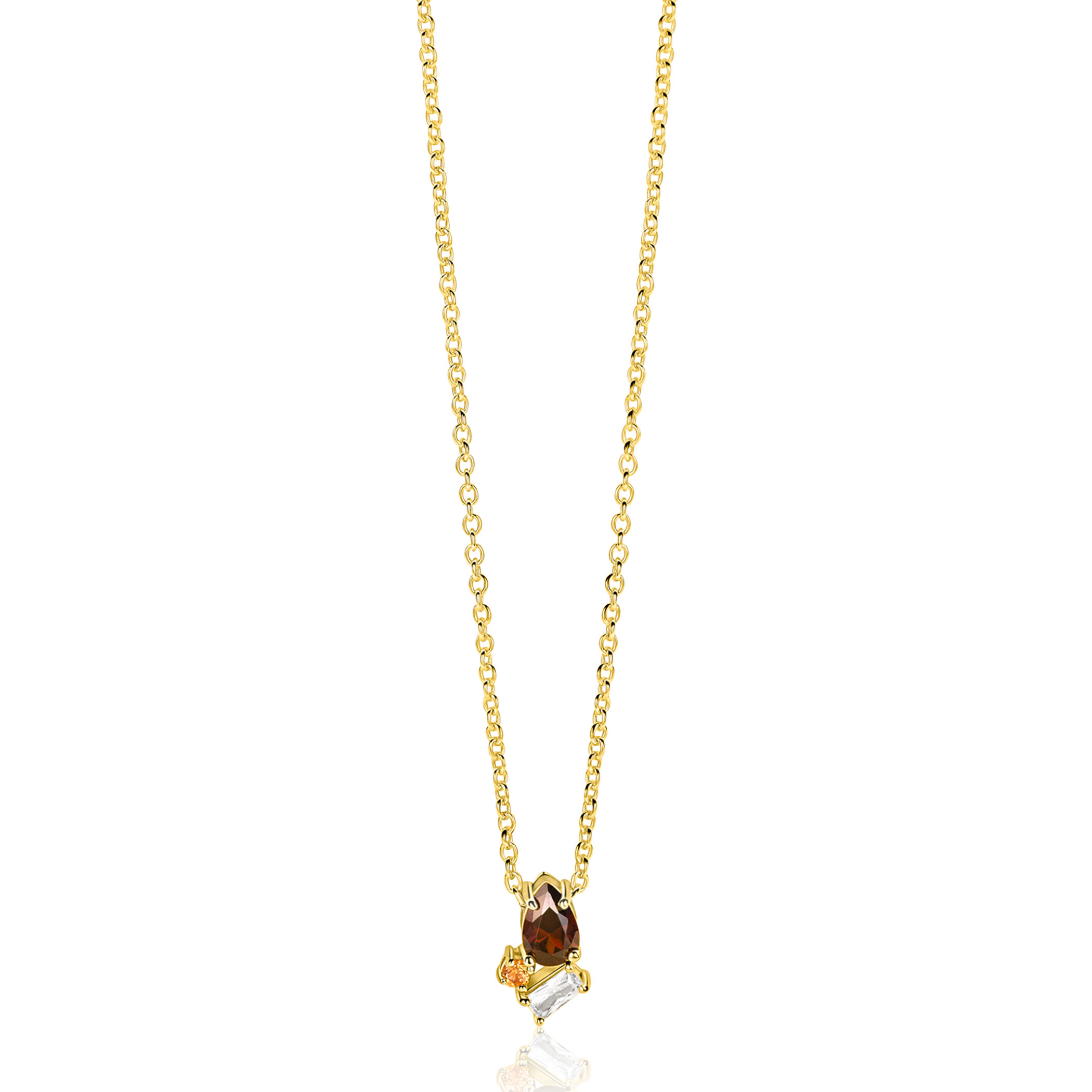 ZINZI gold plated zilveren ketting met stijlvolle hanger bezet met bruine, champagne en witte zirkonia's 42-45 cm ZIC-BF142
