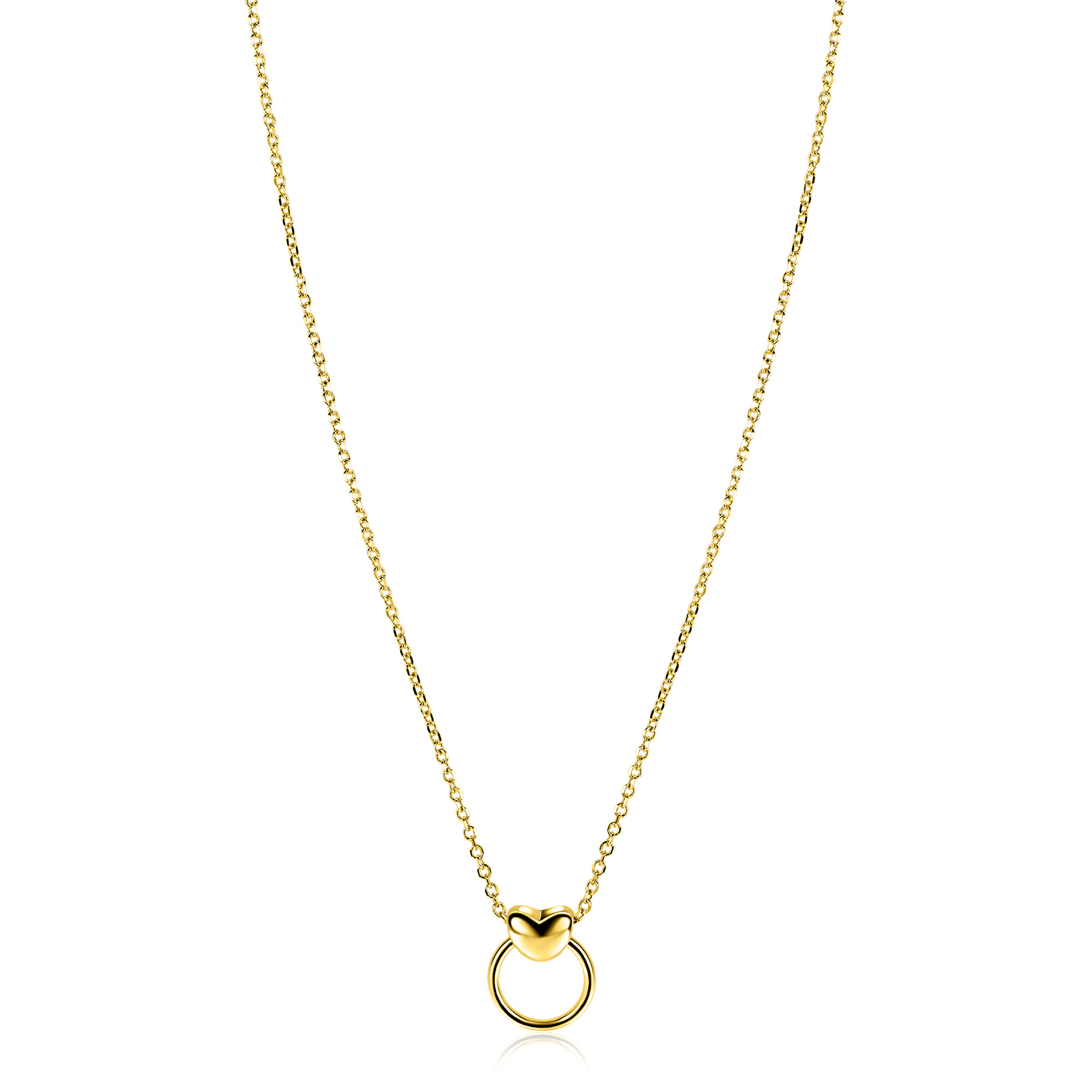 ZINZI gold plated zilveren ketting 42-45cm met glanzend hart aan een open rondje ZIC2759