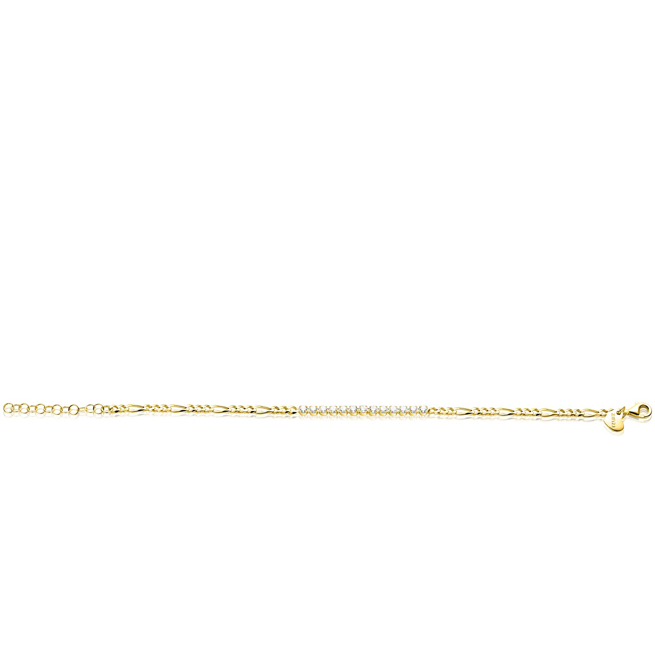ZINZI goldplated zilveren figaro armband (3mm breed) met middenstuk bezet met witte zirconia's 17-20cm ZIA2782Y
