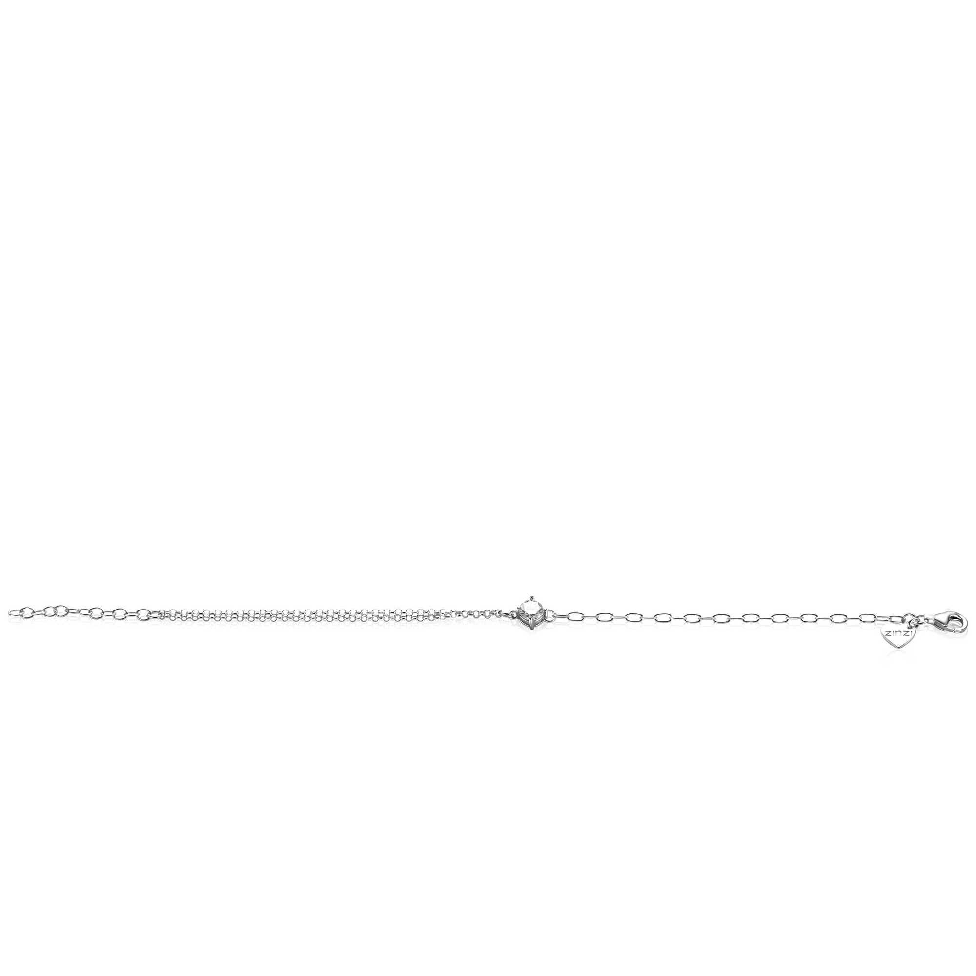 ZINZI zilveren multi-look armband met ovale en jasseron schakels, met ronde witte zirkonia in vierpootszetting 17-19cm ZIA2660