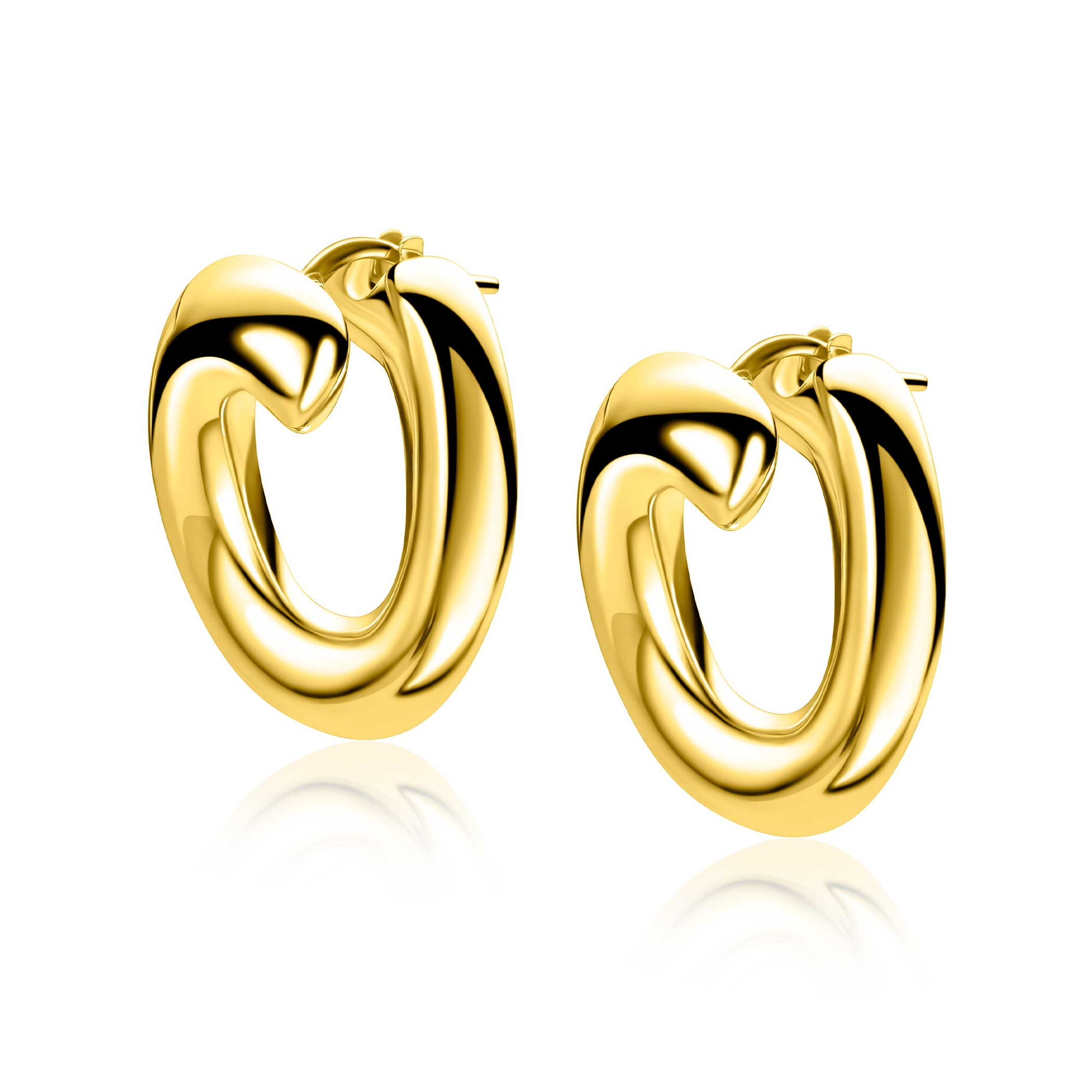 25mm ZINZI gold plated zilveren grote oorringen in ronde organische vorm met vloeiende lijnen en handige bovensluiting ZIO2903G