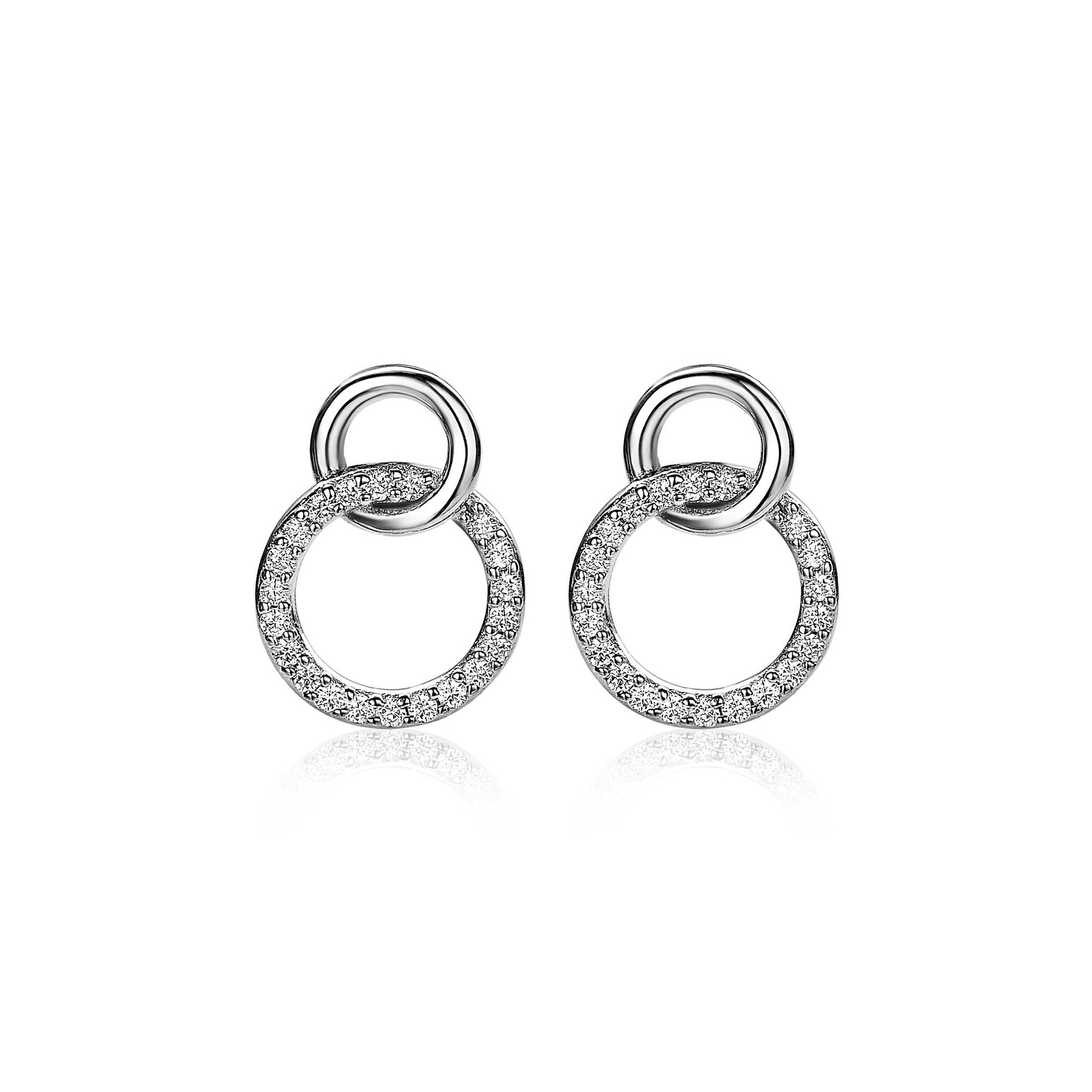 ZINZI zilveren oorknoppen 2 open rondjes verbonden wit ZIO1782
