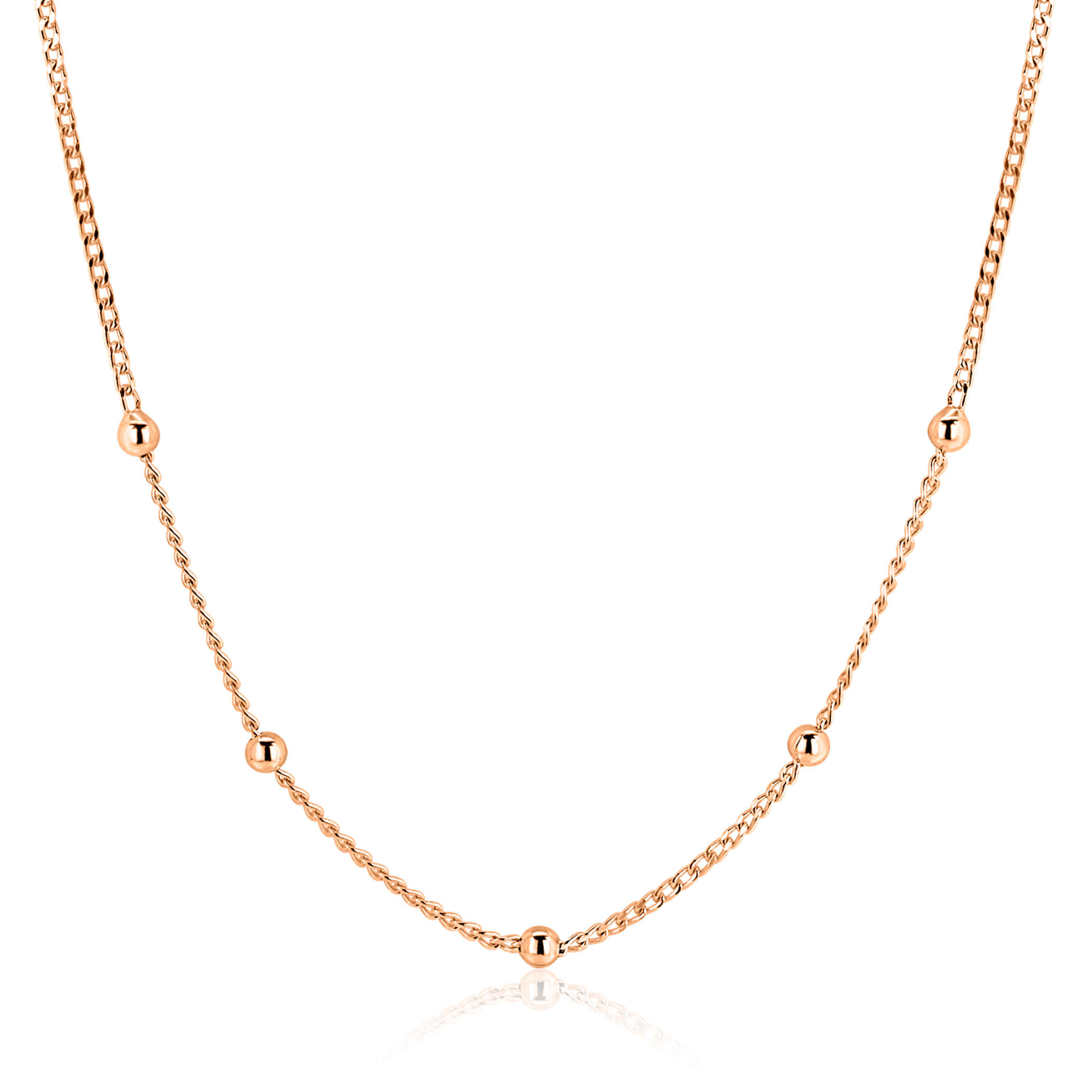 ZINZI rosé-plated zilveren gourmet ketting met vijf bolletjes 42–45cm ZIC2714R