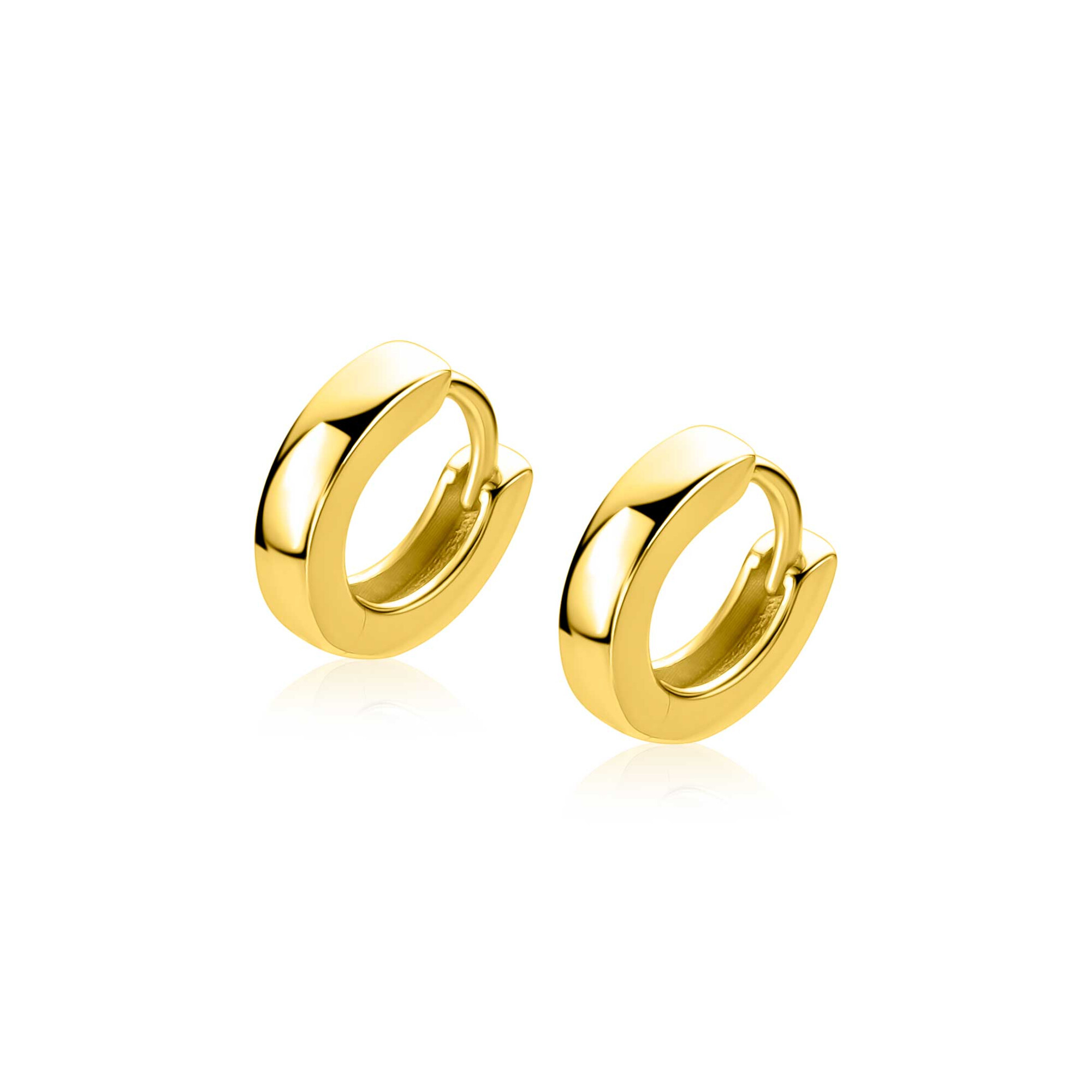 11,5mm ZINZI gold plated zilveren oorringen met vierkante gladde buis 3mm, luxe klapsluiting ZIO2860G