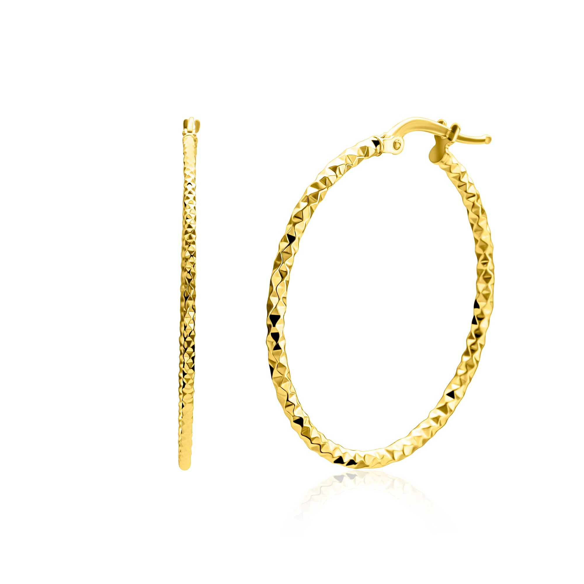33mm ZINZI gold plated zilveren grote oorringen met gefacetteerde buis en handige bovensluiting ZIO2911G