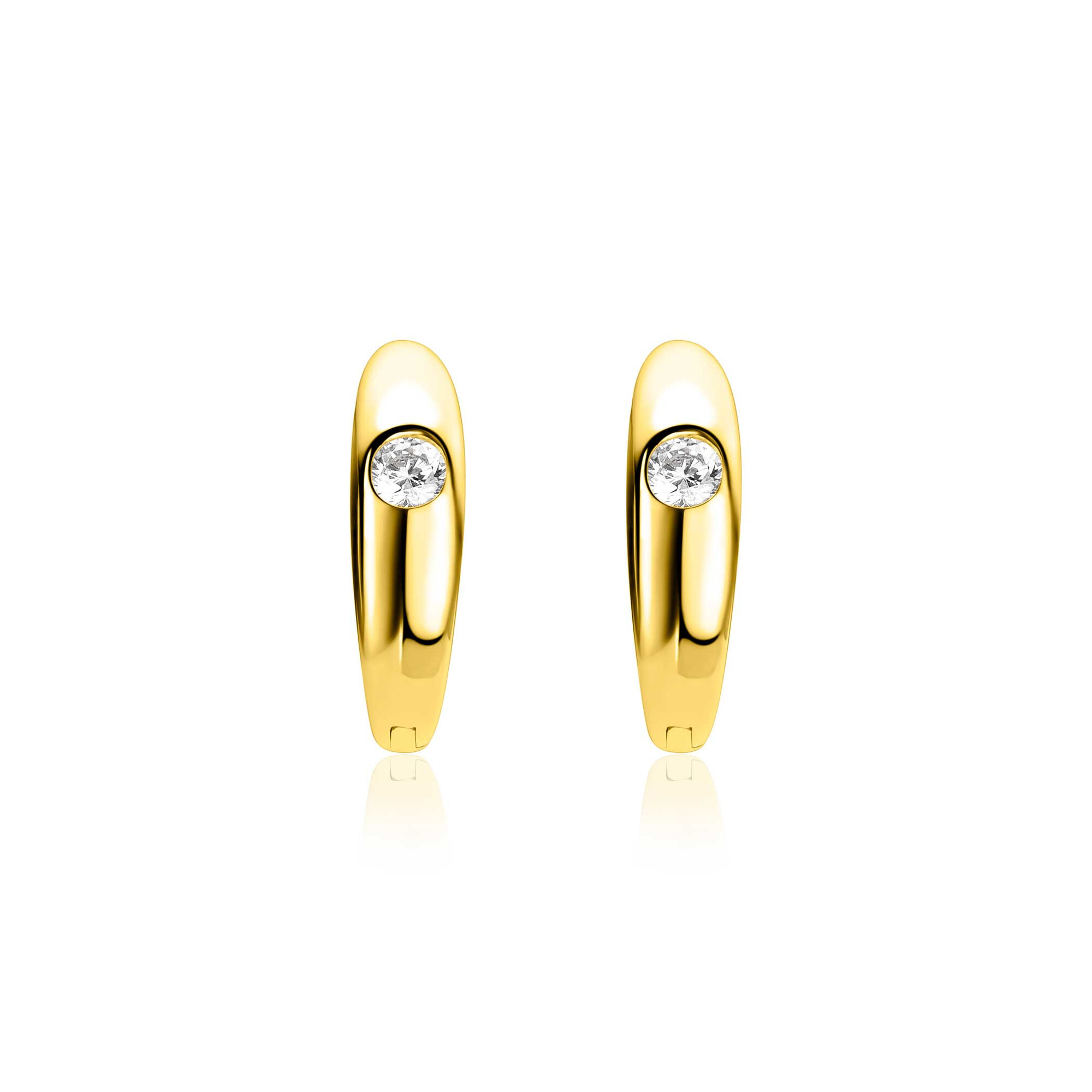 16mm ZINZI gold plated zilveren oorringen organisch gevormd met witte zirkonia 4,5mm breed met luxe klapsluiting ZIO2898