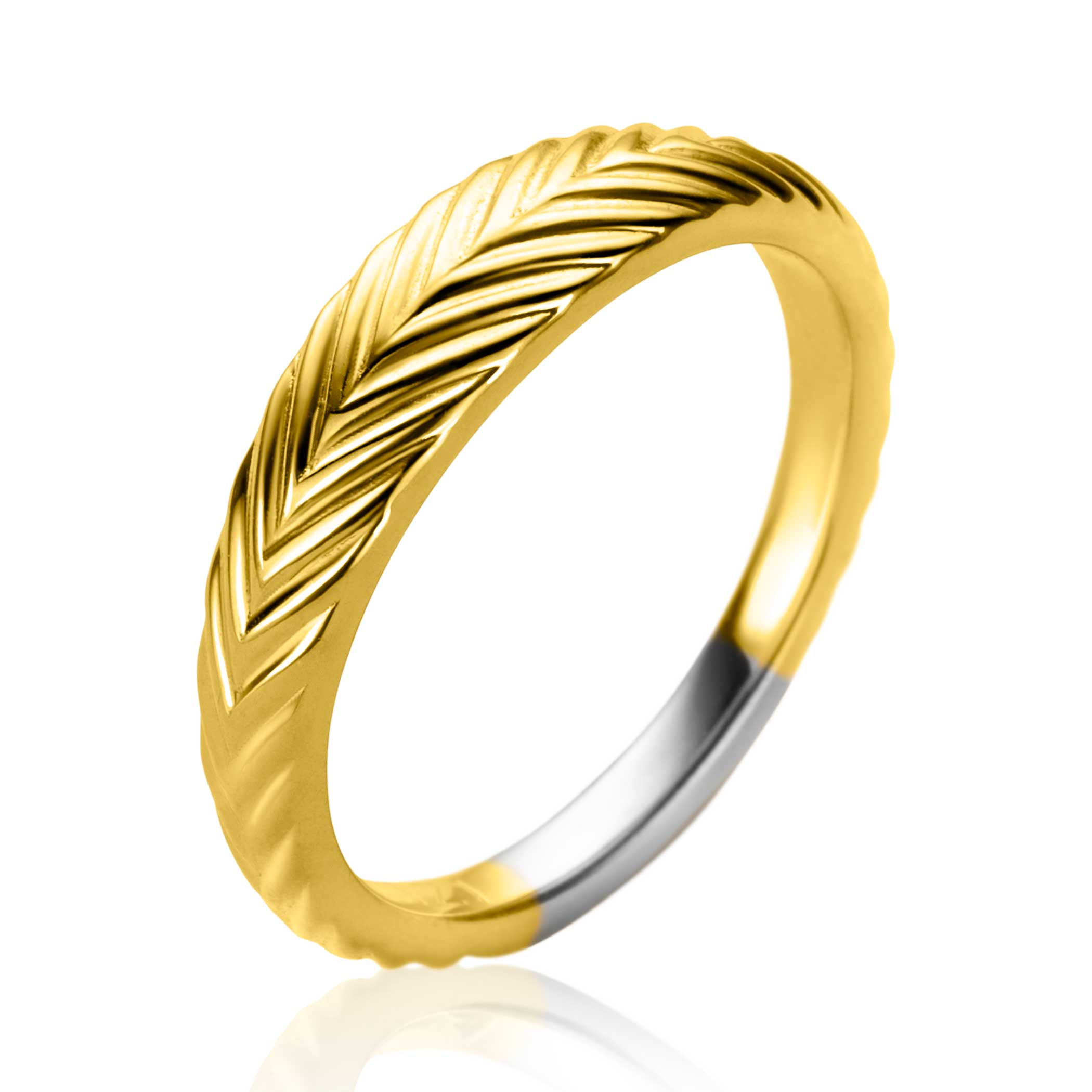 ZINZI gold plated zilveren ring (5mm breed) met veertjesmotief ZIR2644GC