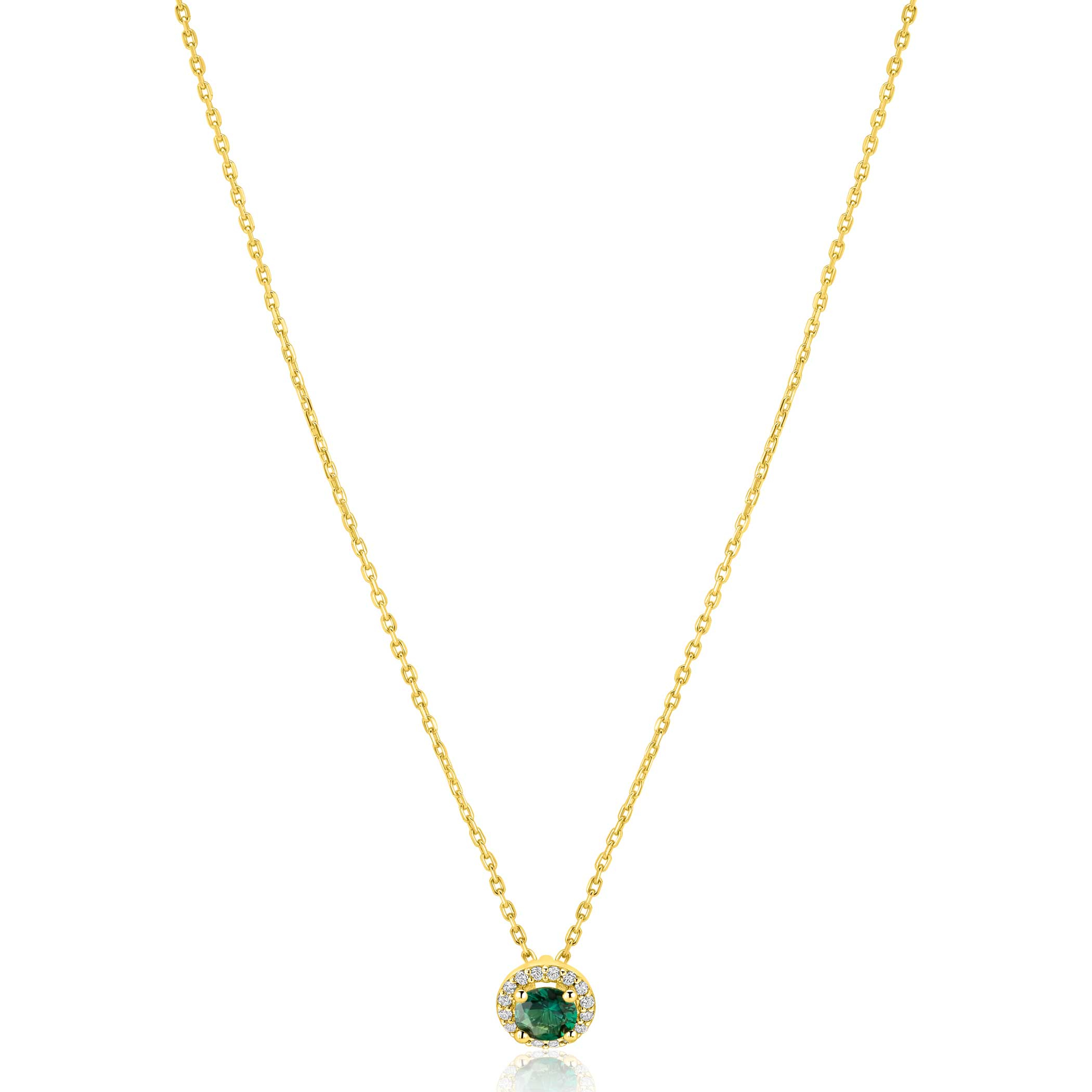 ZINZI goldplated zilveren ketting 45cm met smaragdgroene kleursteen in entourage zetting ZIC2697G