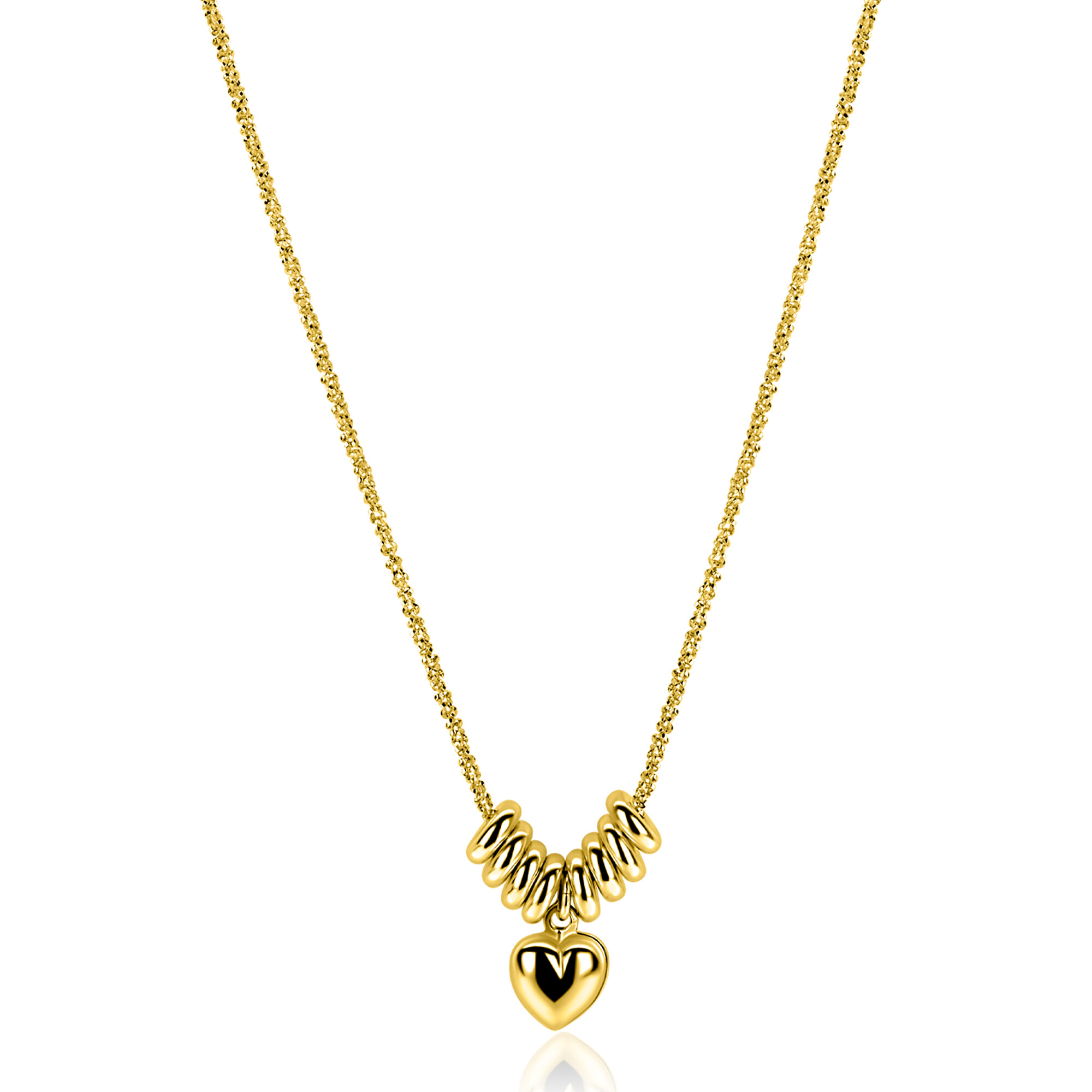 ZINZI gold plated zilveren ketting 42-45cm met hart en 8 glanzende donuts ZIC2760
