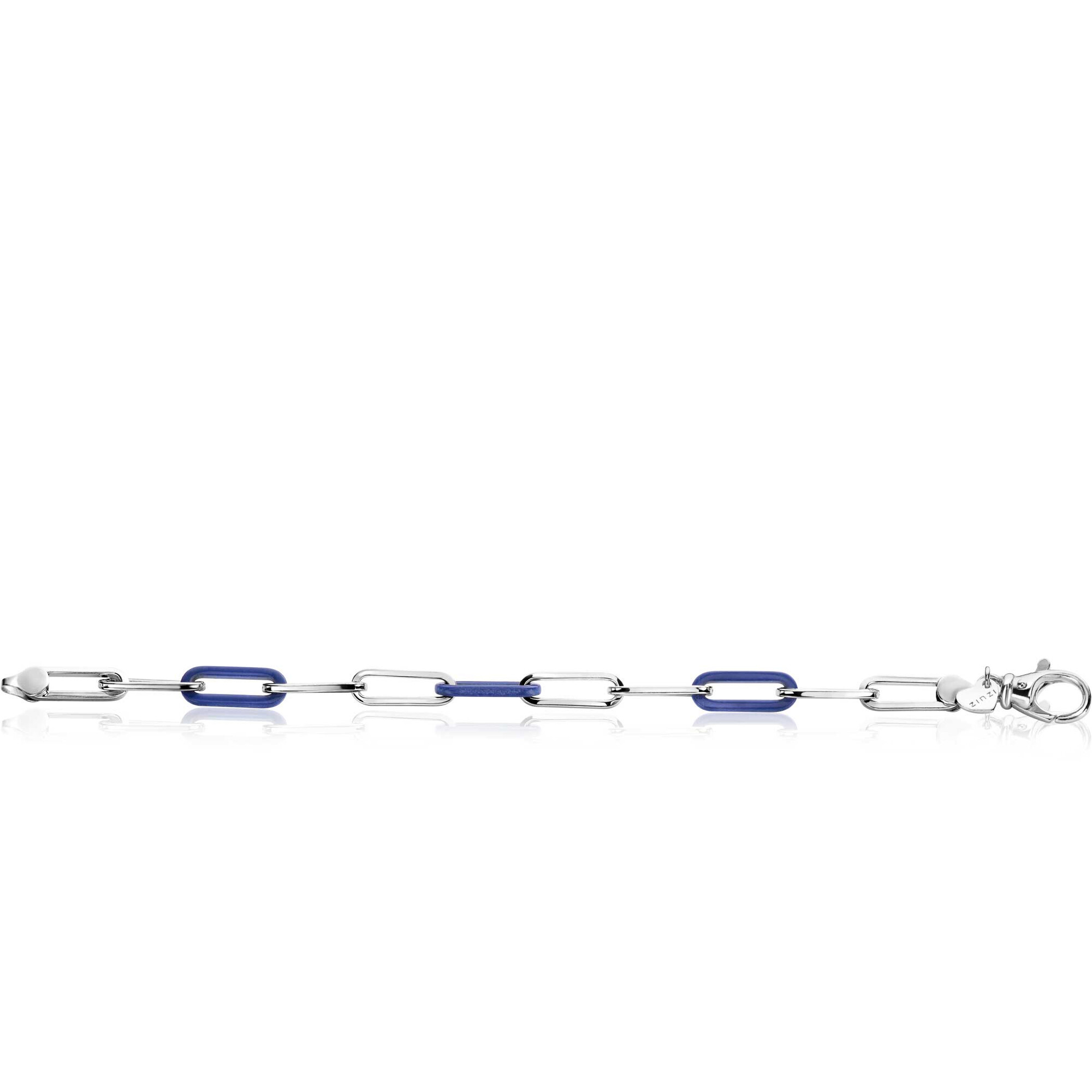 ZINZI zilveren armband met paperclip-schakels en drie trendy schakels in lapis blauw 19cm ZIA2549