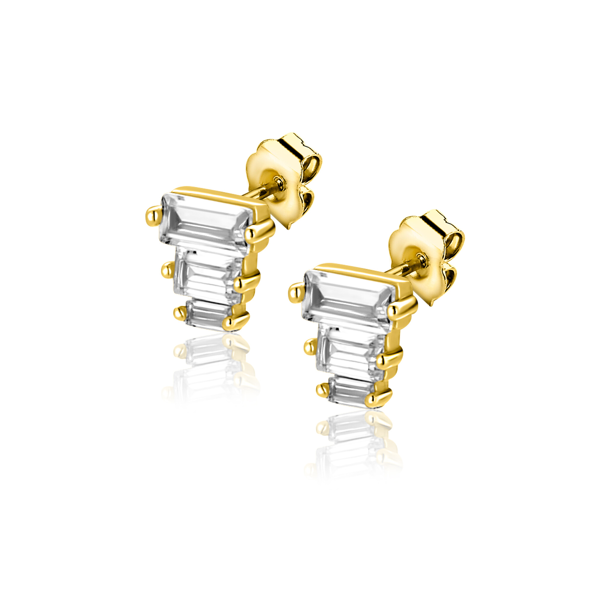 5,5mm ZINZI gold plated zilveren oorstekers piramidevorm 3-baguette zirkonia ZIO2723Y