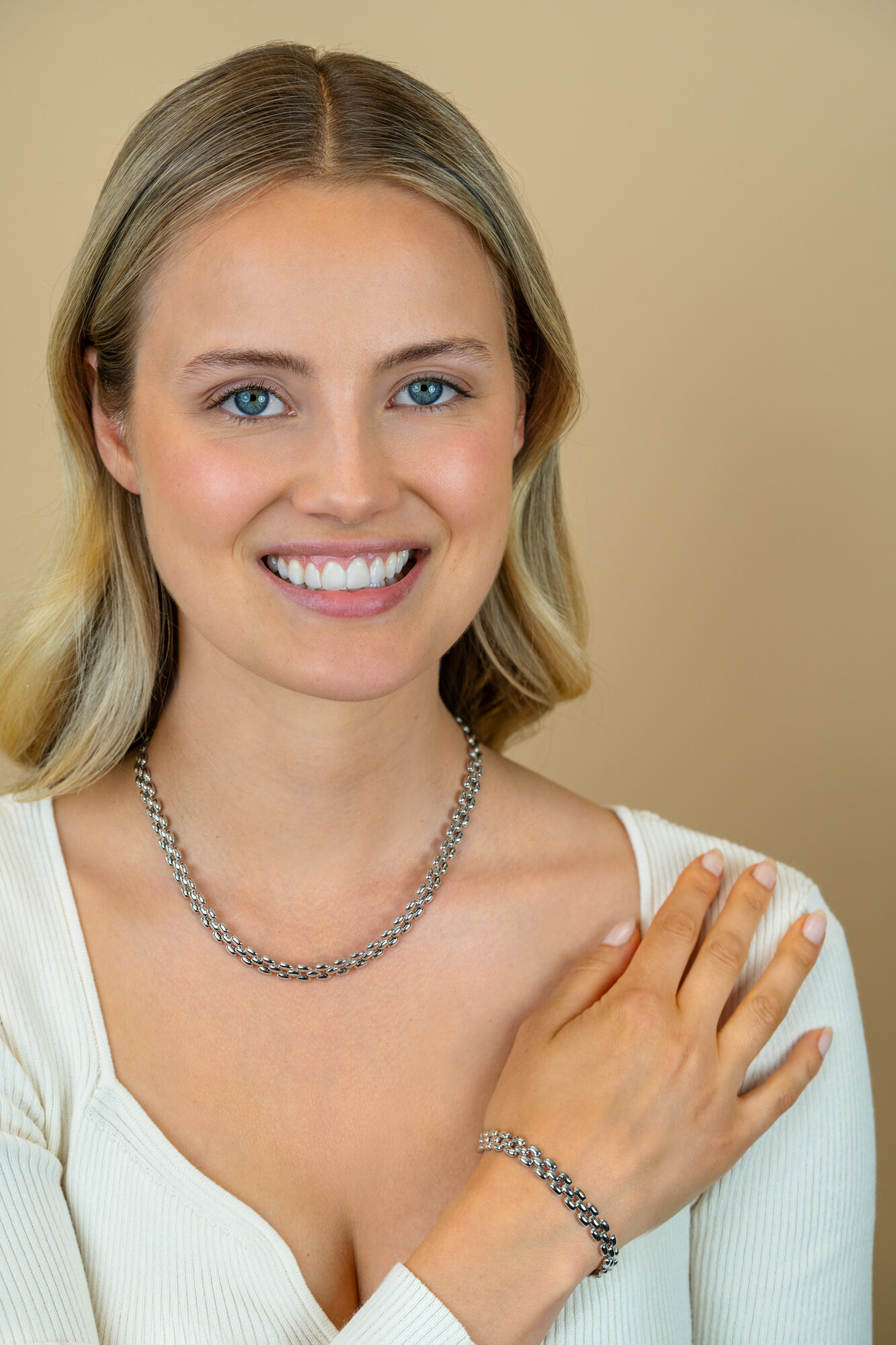 ZINZI zilveren brede rolex-style schakel-collier 8mm breed 43cm ZIC2764