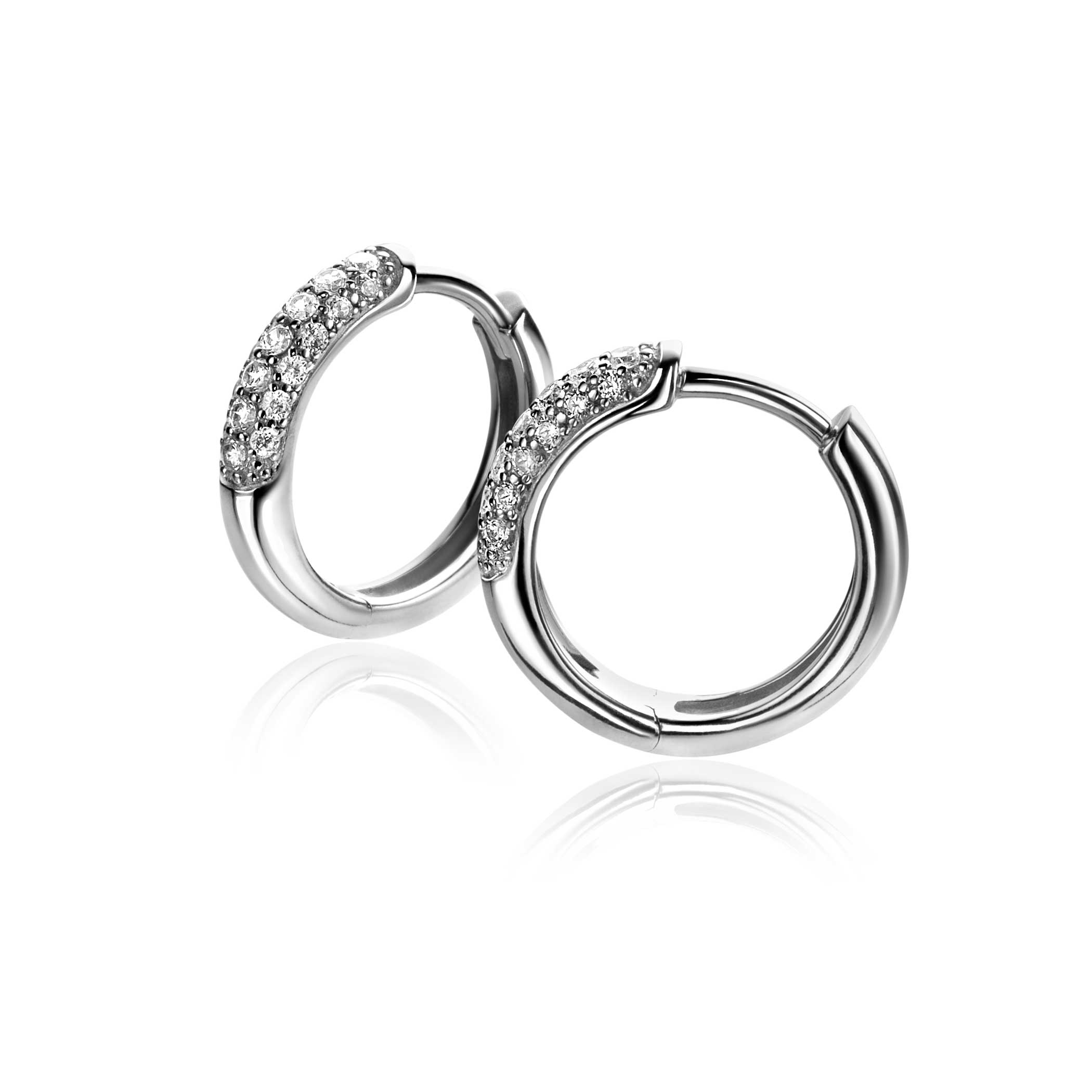 ZINZI zilveren oorringen 15 x 3mm witte zirconia's met luxe klapsluiting ZIO660
