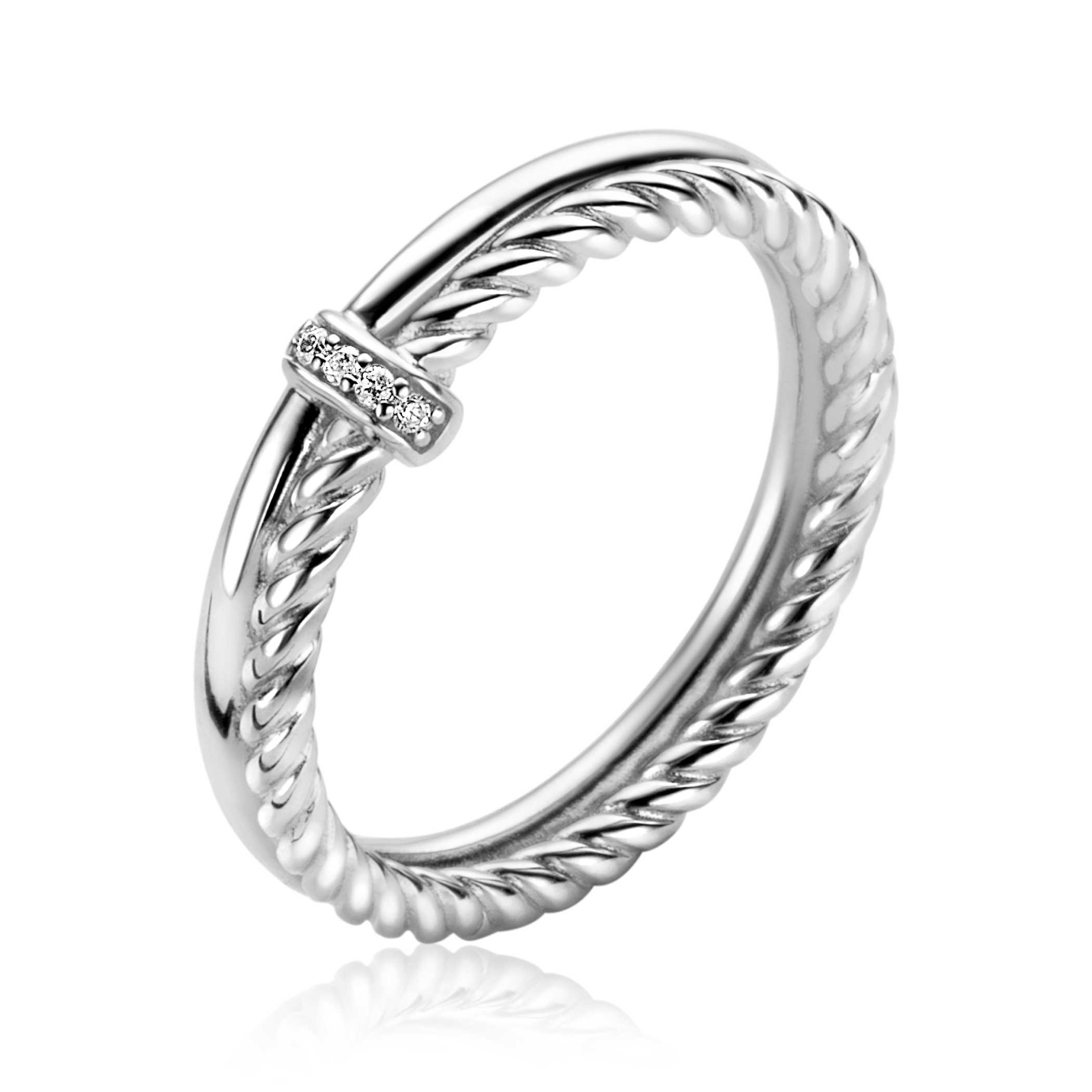 ZINZI zilveren multi-look ring glad gedraaide buis met witte zirconia's ZIR2324C