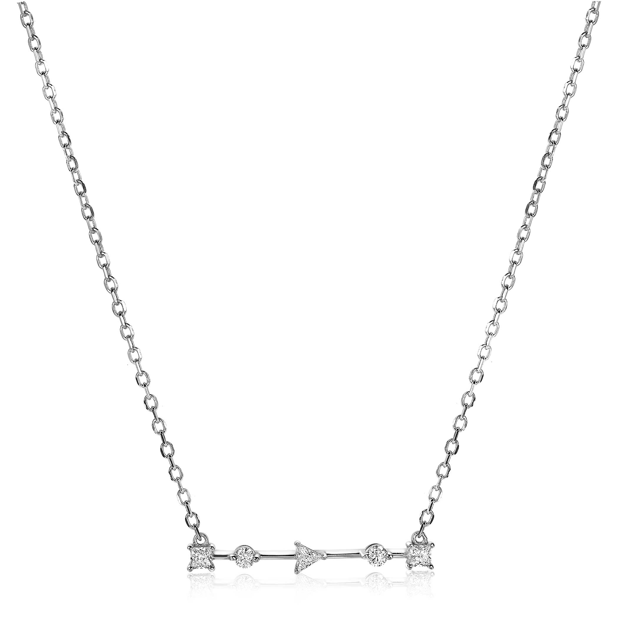 ZINZI zilveren ketting 45cm met staafje rond vierkant driehoek wit ZIC2043
