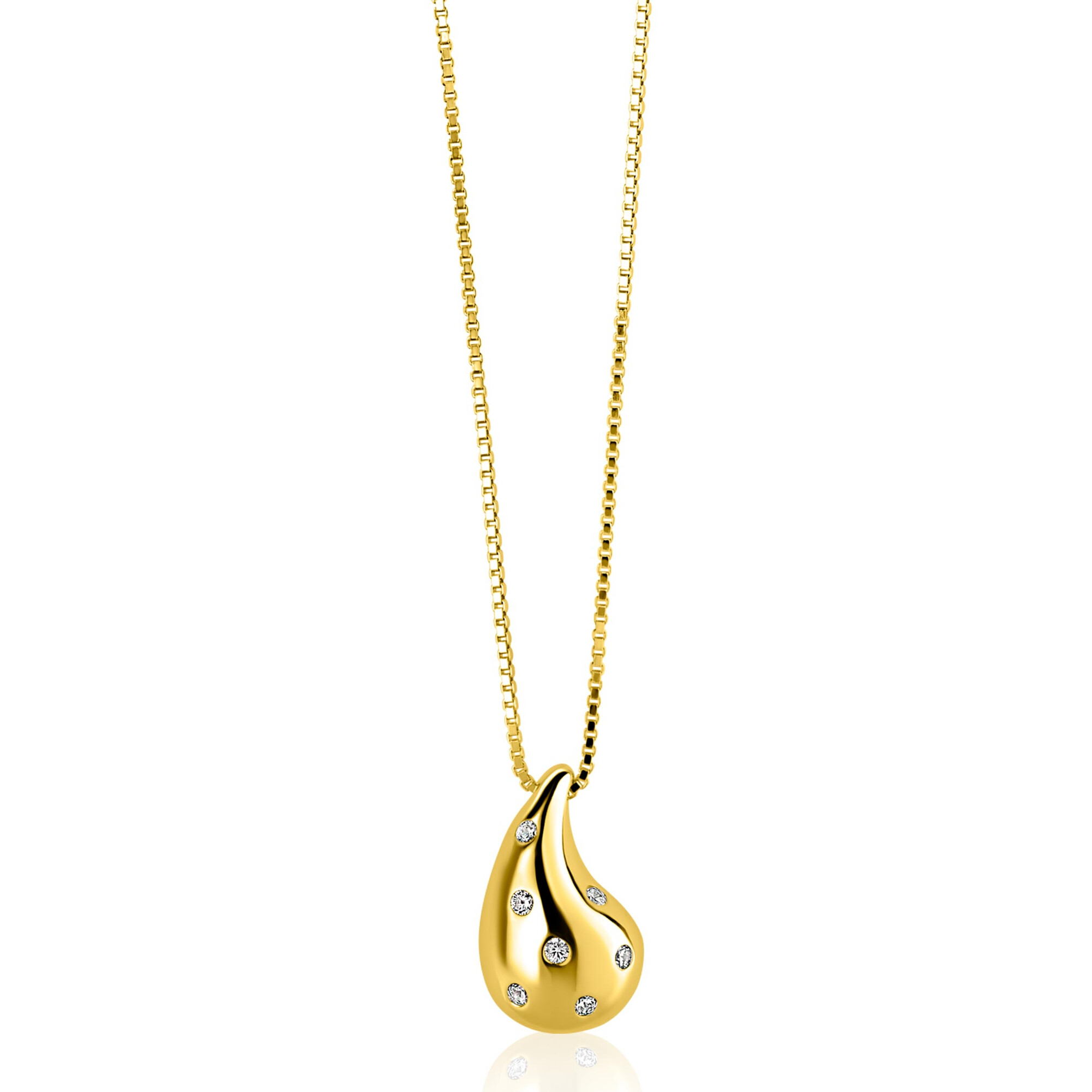 ZINZI gold plated zilveren venetiaanse ketting 45-48cm met druppelvormige hanger 20mm, bezet met witte zirkonia's ZIC2708Y