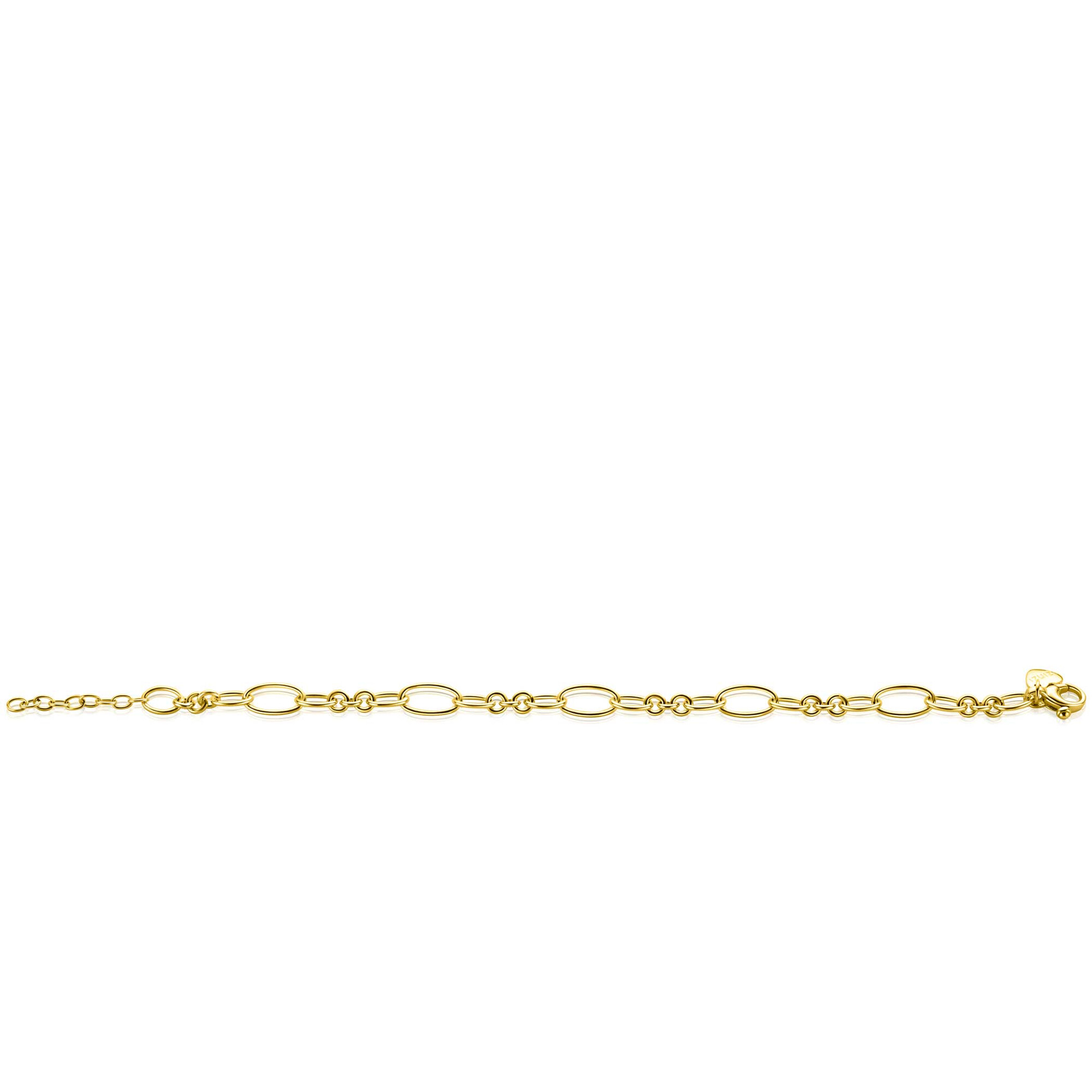ZINZI goldplated zilveren schakelarmband met speelse combinaties van ronde en ovale schakels ZIA2706G
