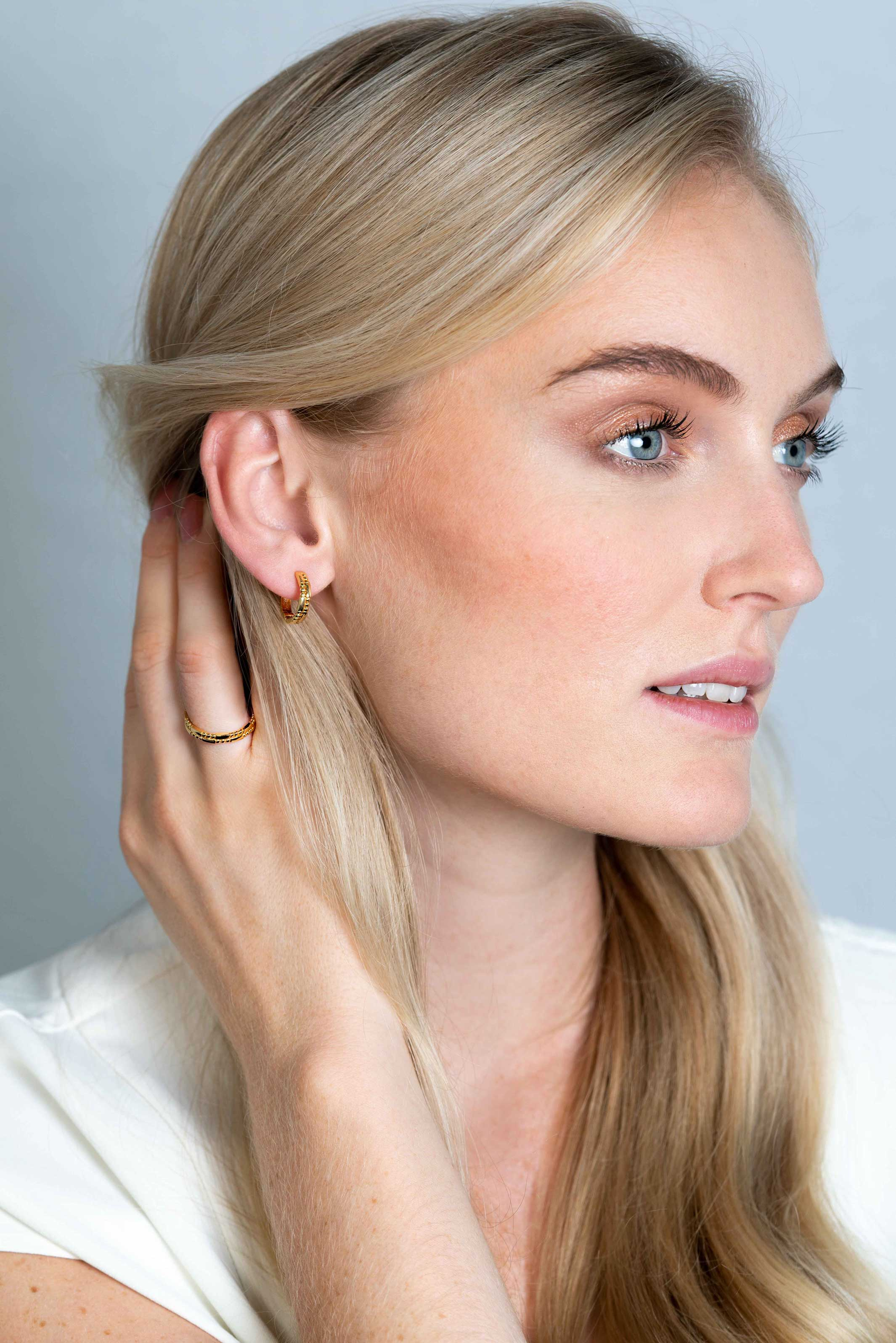 ZINZI zilveren ring extra 14K geel verguld staafjes en bolletjes ZIR2250C