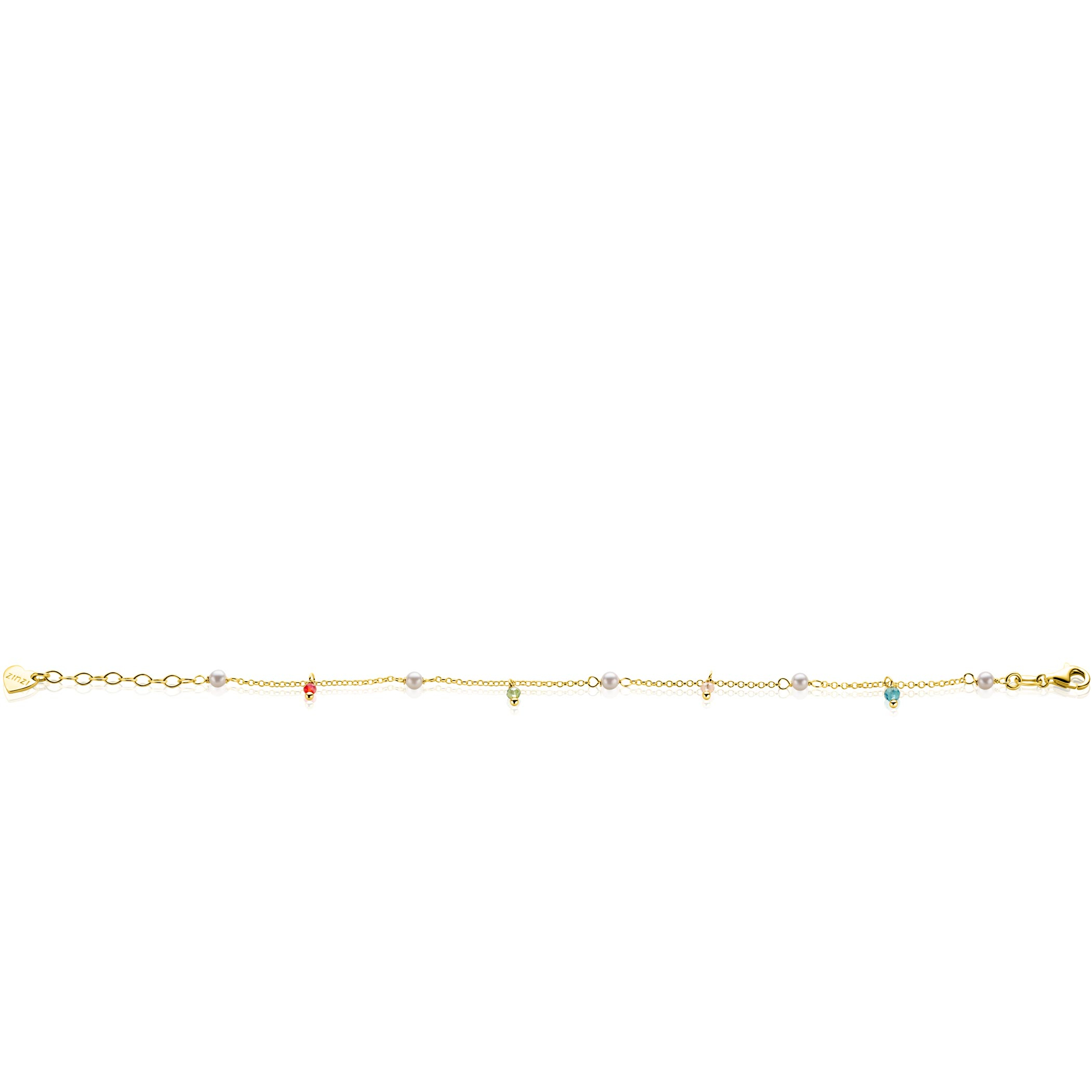 ZINZI gold plated zilveren armband met witte parels en bungelende beads (5,5 mm) in frisse kleuren 17-20cm ZIA2705G