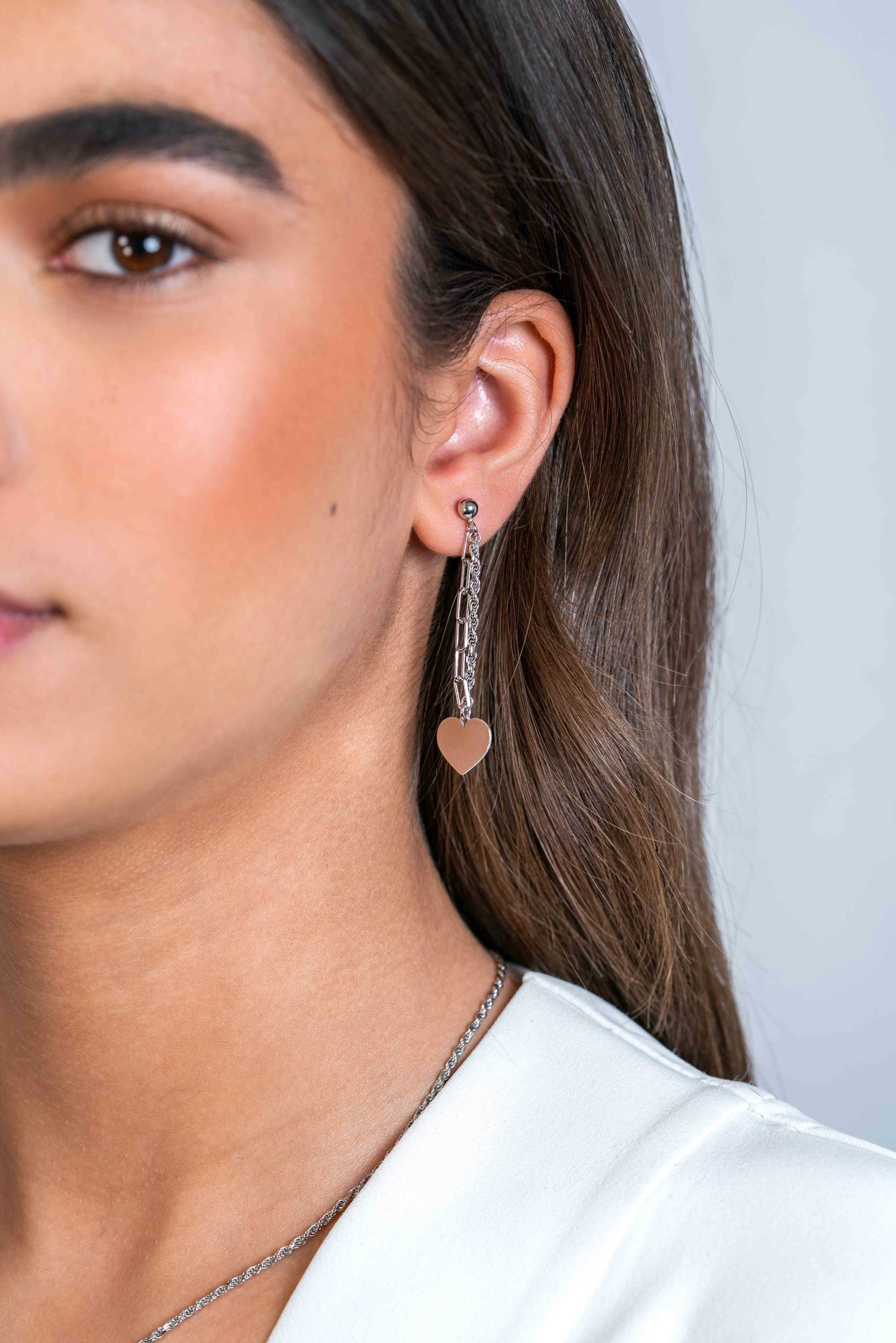 ZINZI zilveren oorstekers 52mm lang met twee trendy schakels en glad hart ZIO2381
