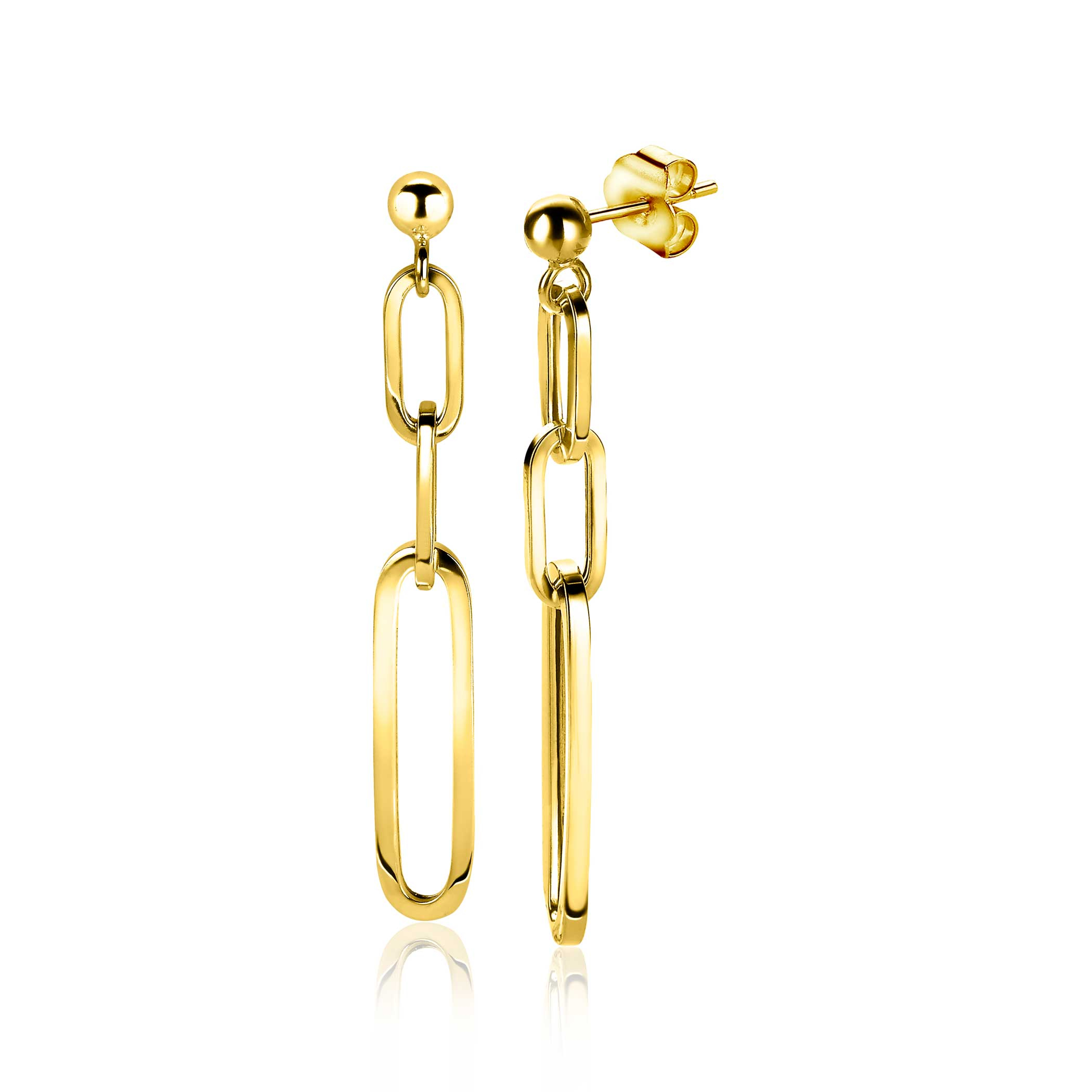 ZINZI zilveren oorhangers 45mm in 14K geel verguld met ovale closed for ever schakels ZIO1990G