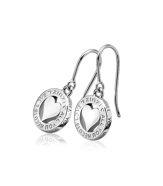 ZINZI zilveren oorhangers met hart en All You Need Is Love tekst LOVEO07H